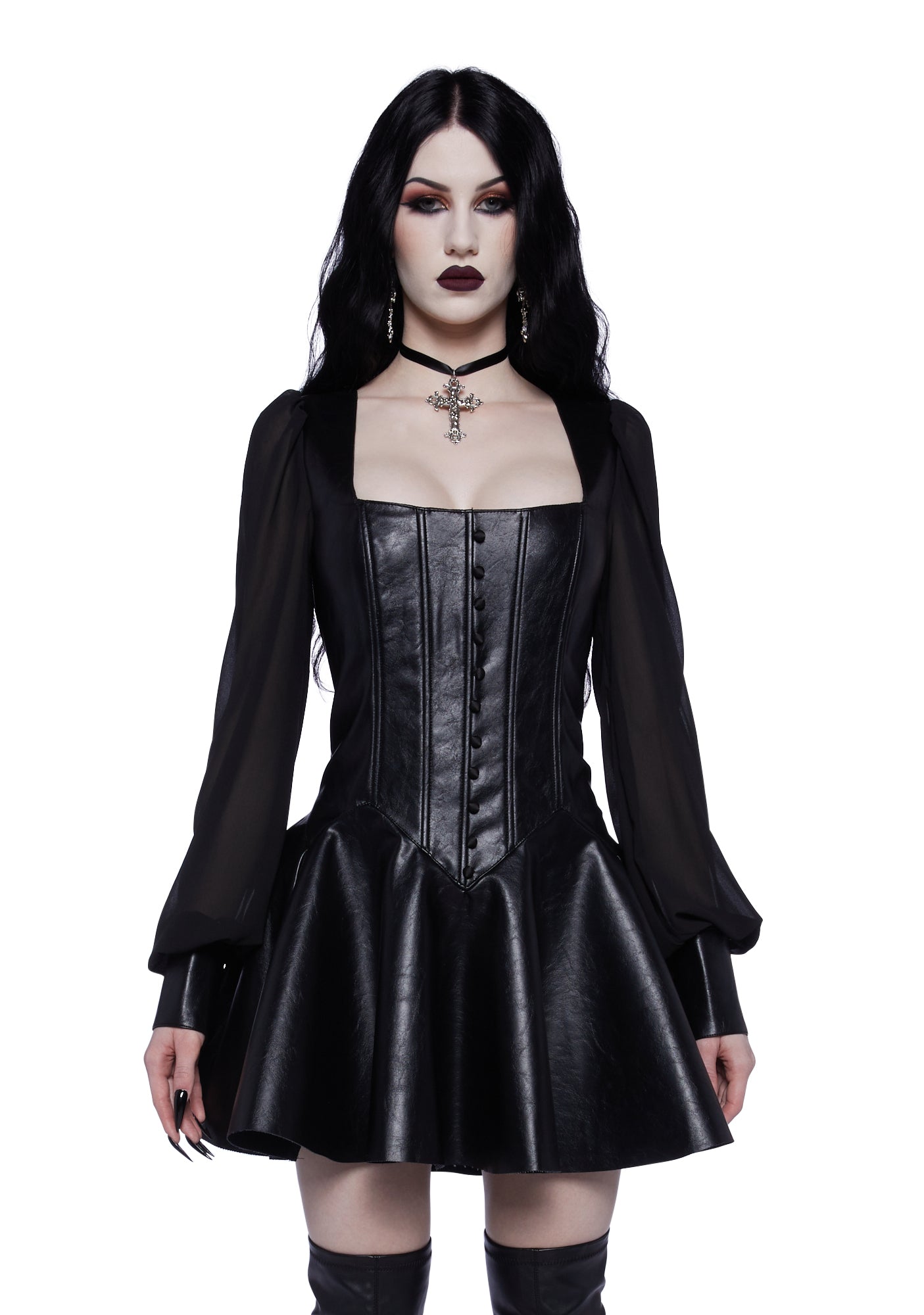 Unholy Chiffon Bodice Mini Dress - Black
