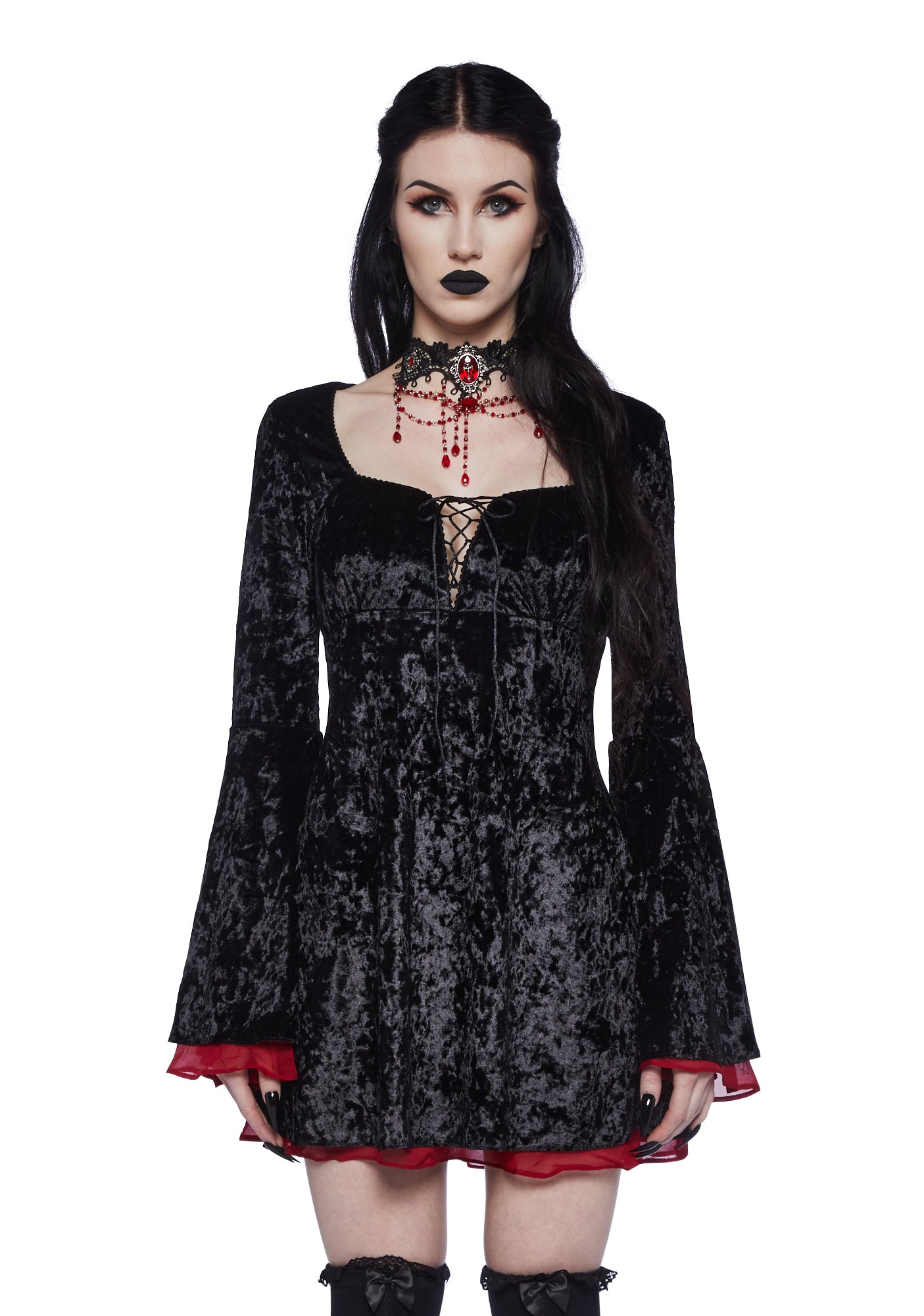 Widow Velvet Mini Dress- Black