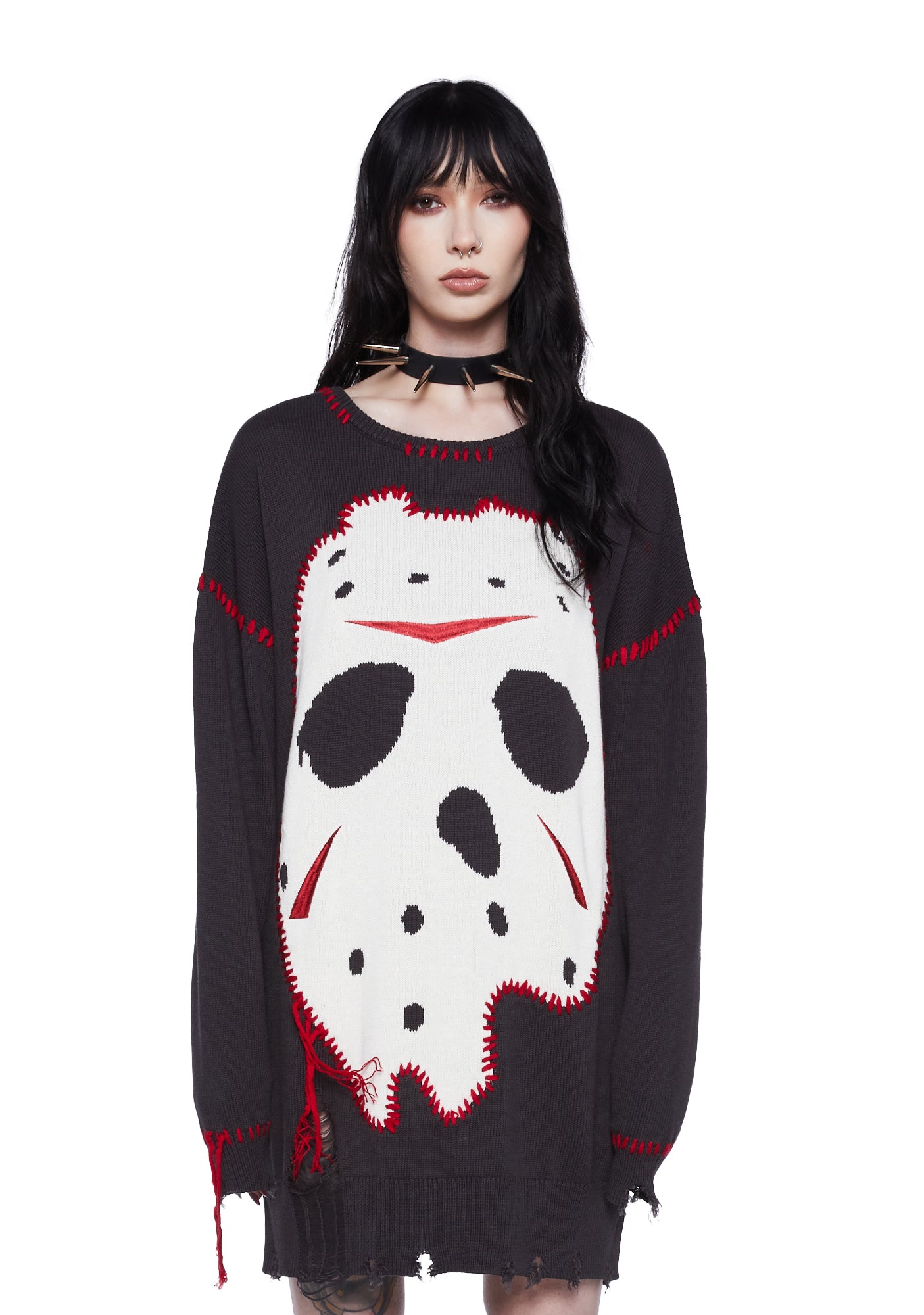 13DE MARZO Bear Sleeve Zip Knit Sweater