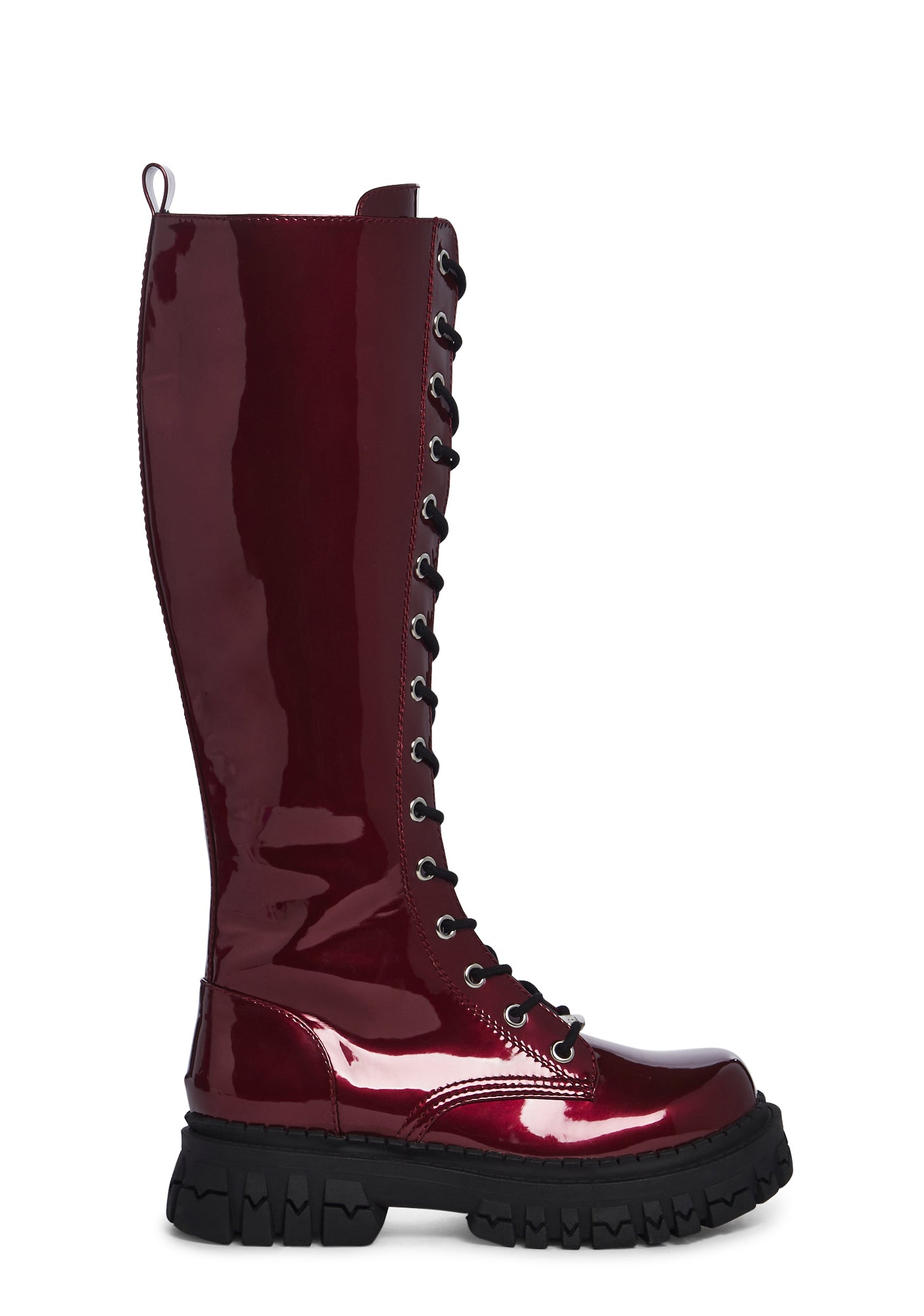 Delia s Patent Vinyl Lace Up Side Zip Knee High Boots Red