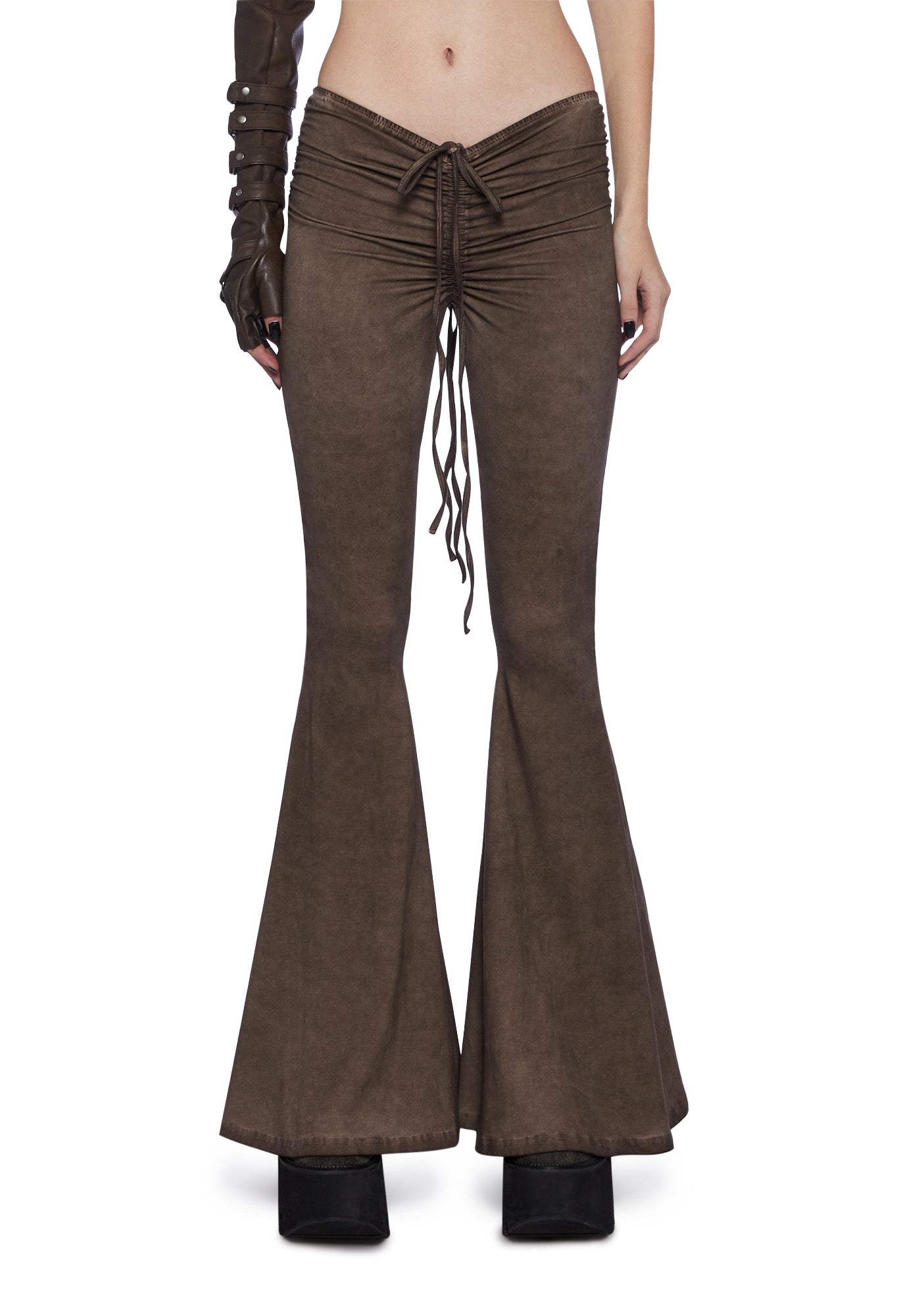 Darker Wavs V Cut Washed Bell Bottoms - Brown – Dolls Kill