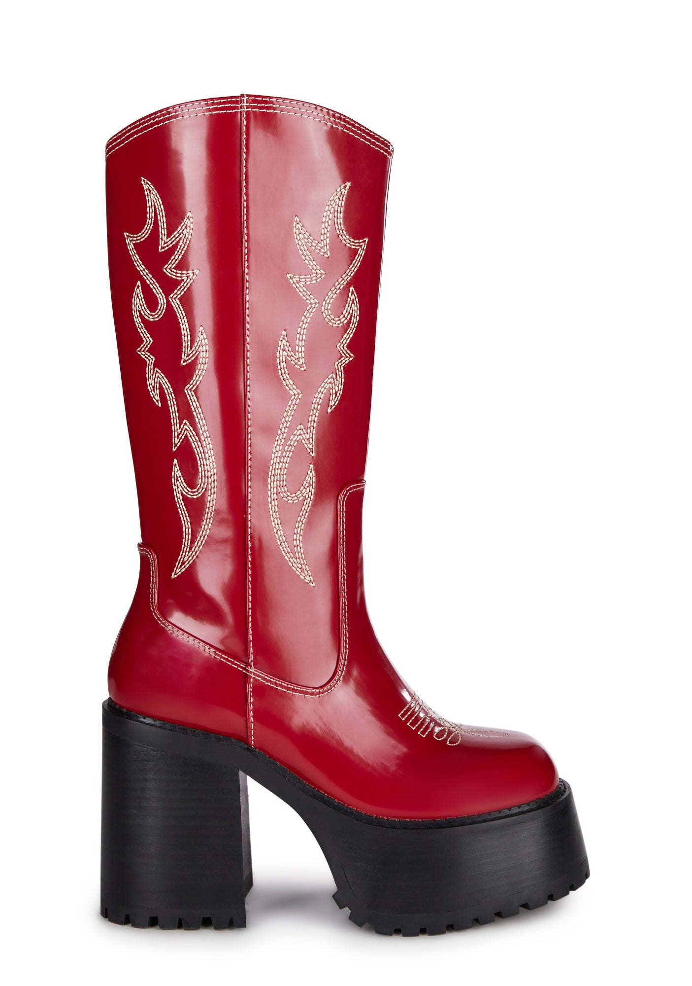 Current Mood Decorative Stitched Western Boots Red – Dolls Kill