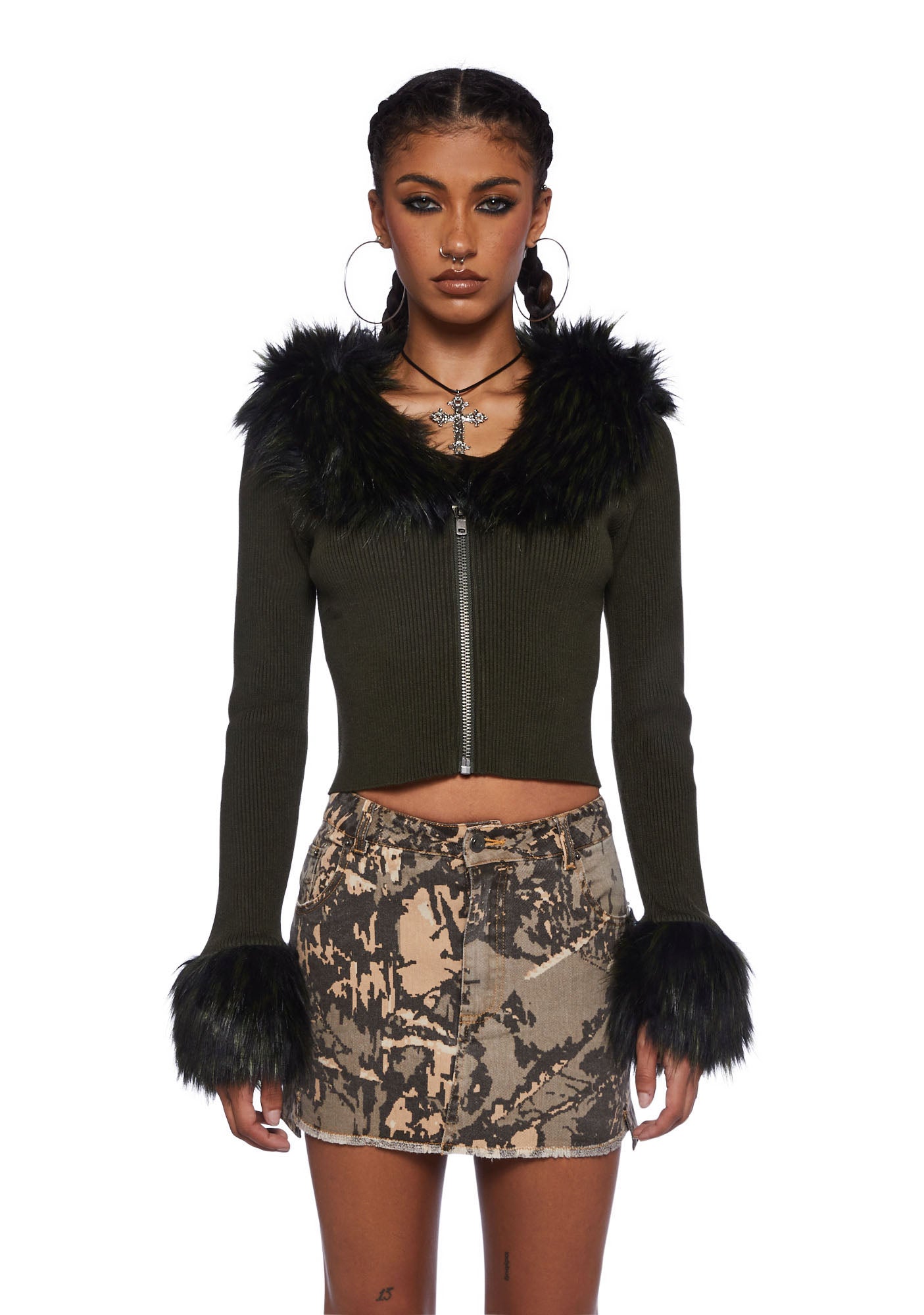 Fur cheap crop hoodie