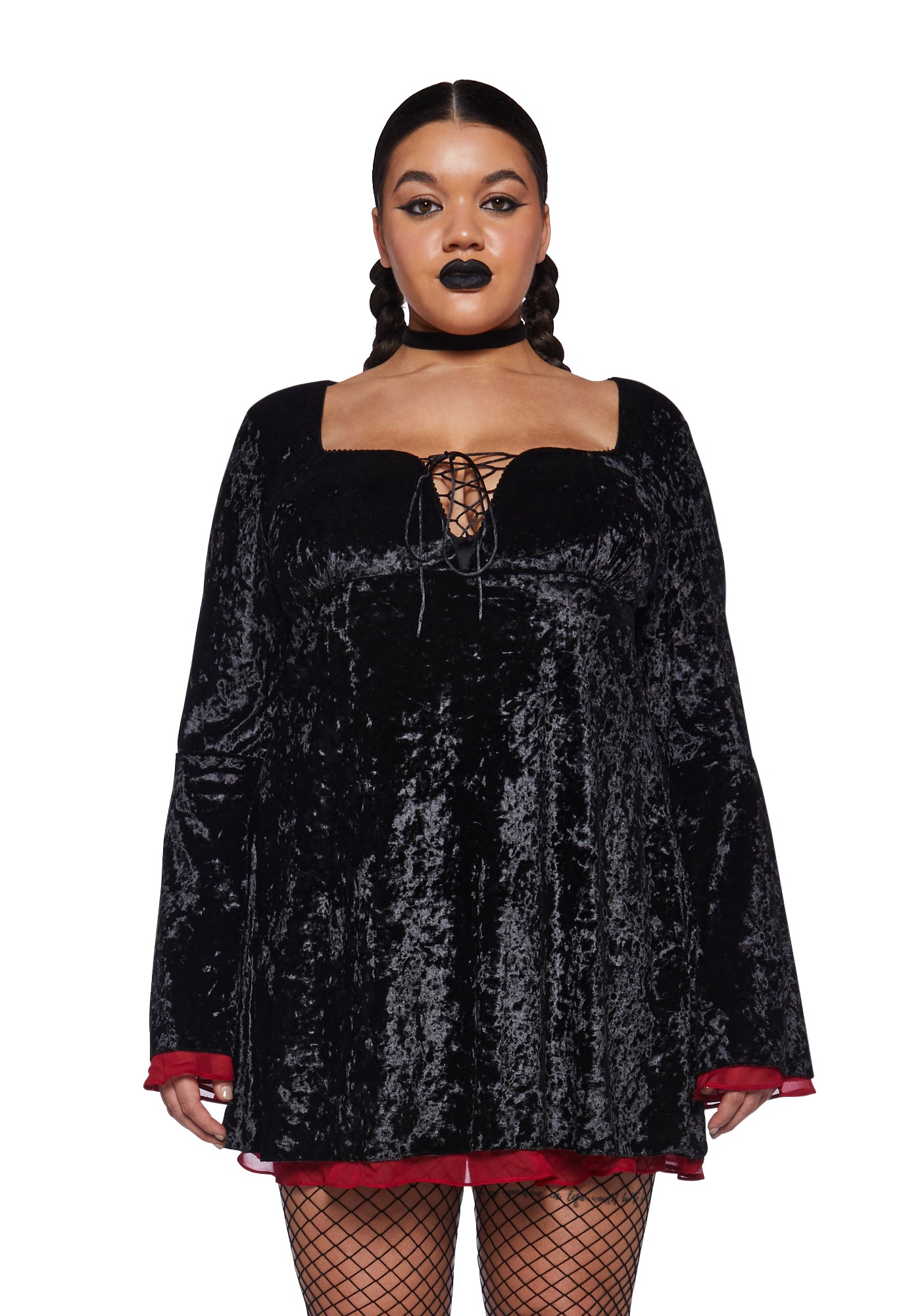 Plus Size Widow Velvet Mini Dress- Black Dolls Kill Plus Size Widow Velvet Mini Dress- Black Dolls Kill