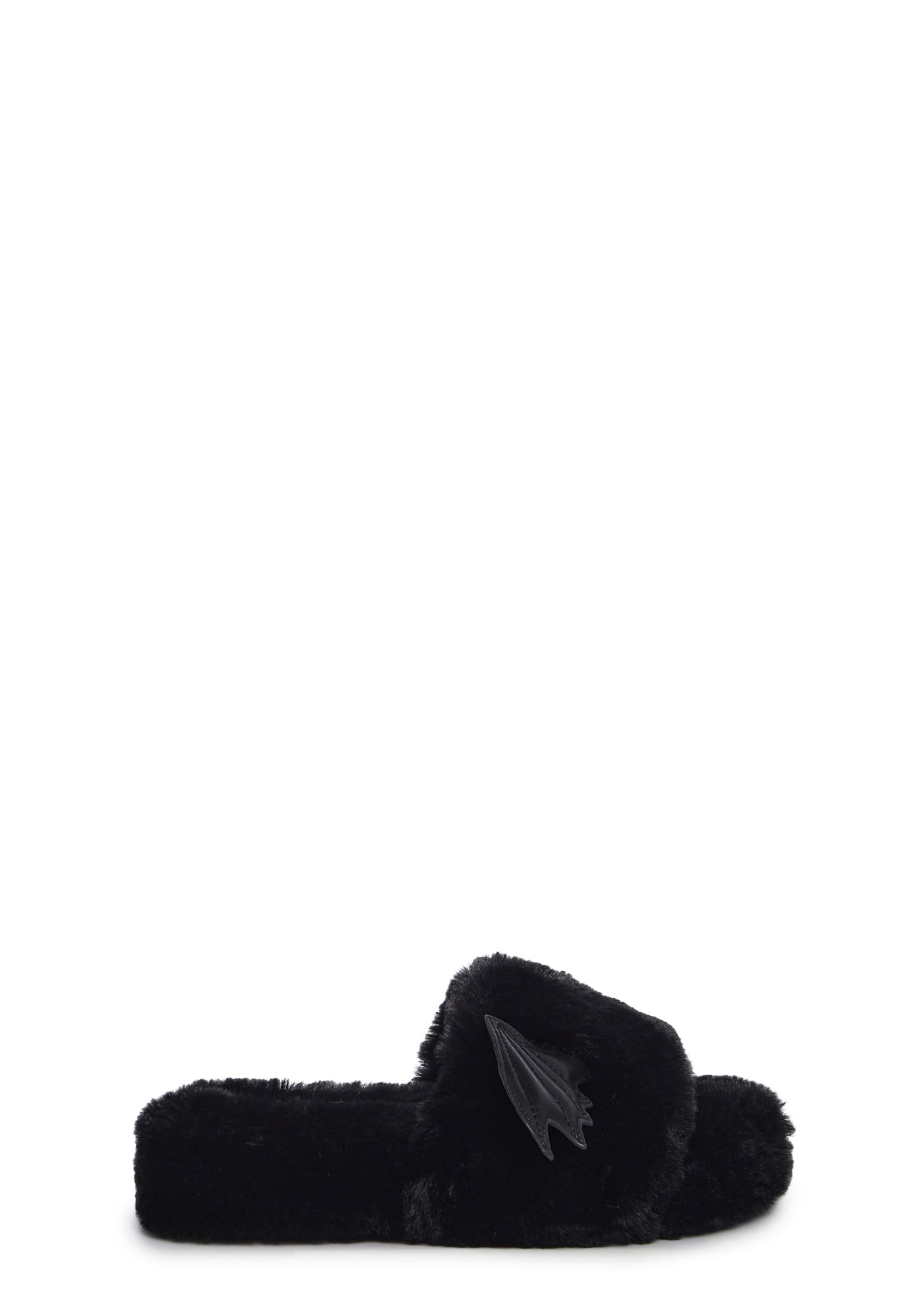 The Grave Girls Faux Fur Bat Wing Slide Sandals Black – Dolls Kill