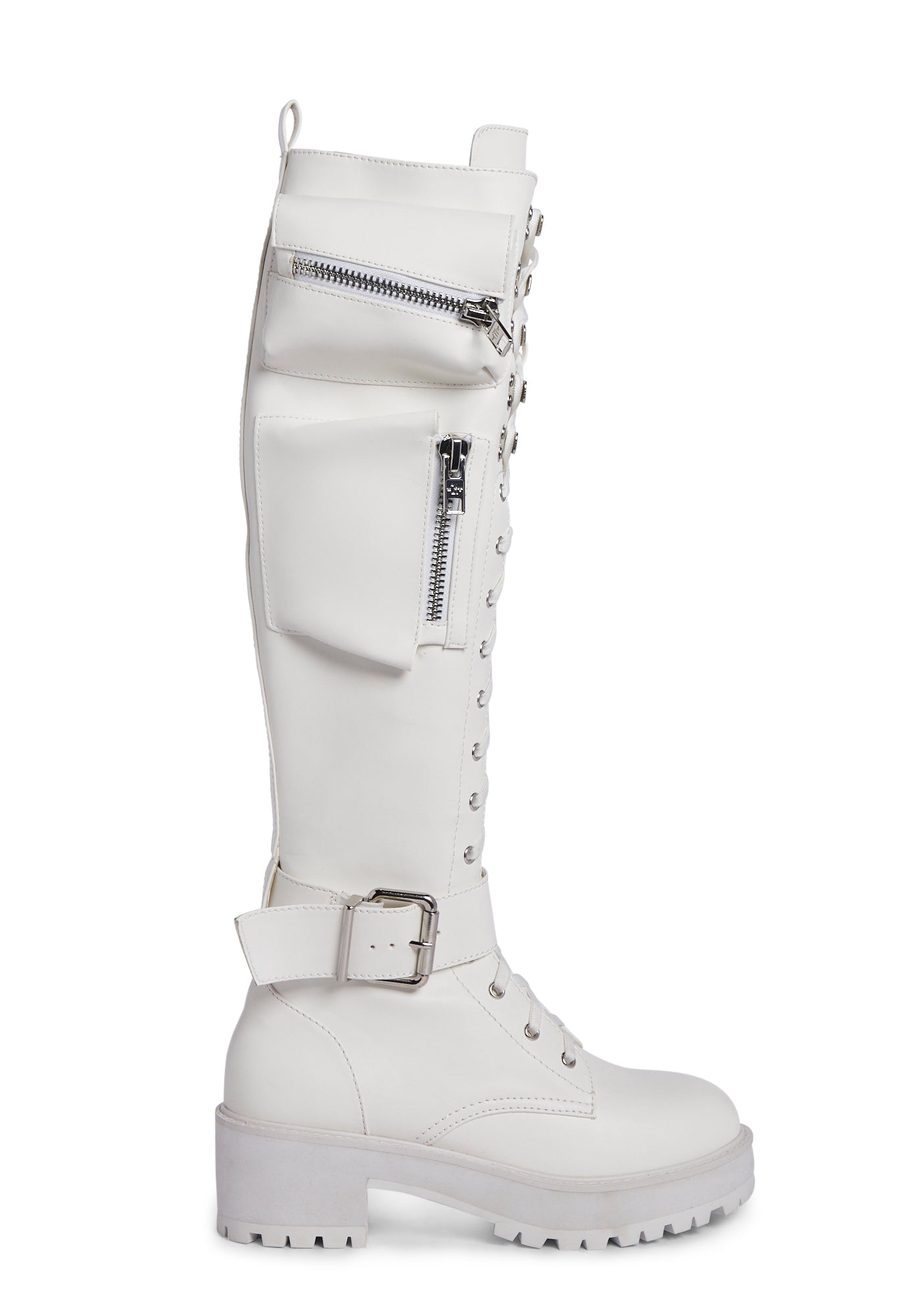 Current Mood Pocket Knee High Combat Boots - White