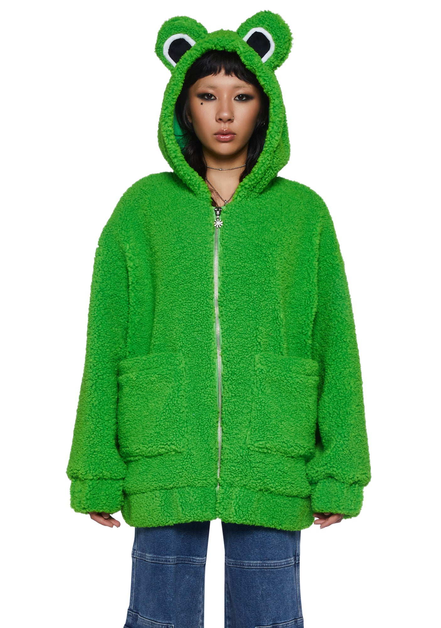 Delia s Sherpa Frog Hoodie Green