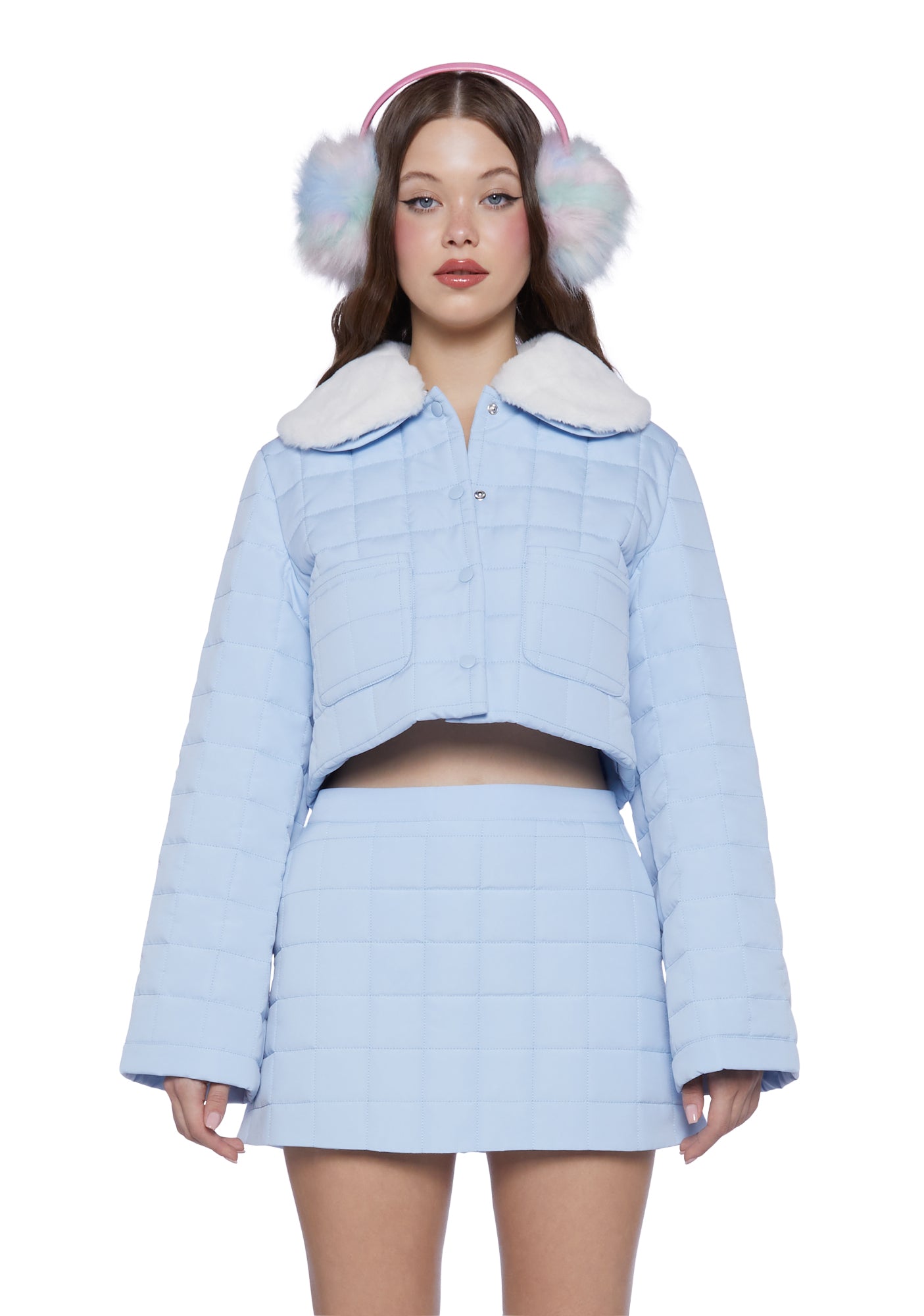 Sugar Thrillz Quilted Cropped Jacket Blue