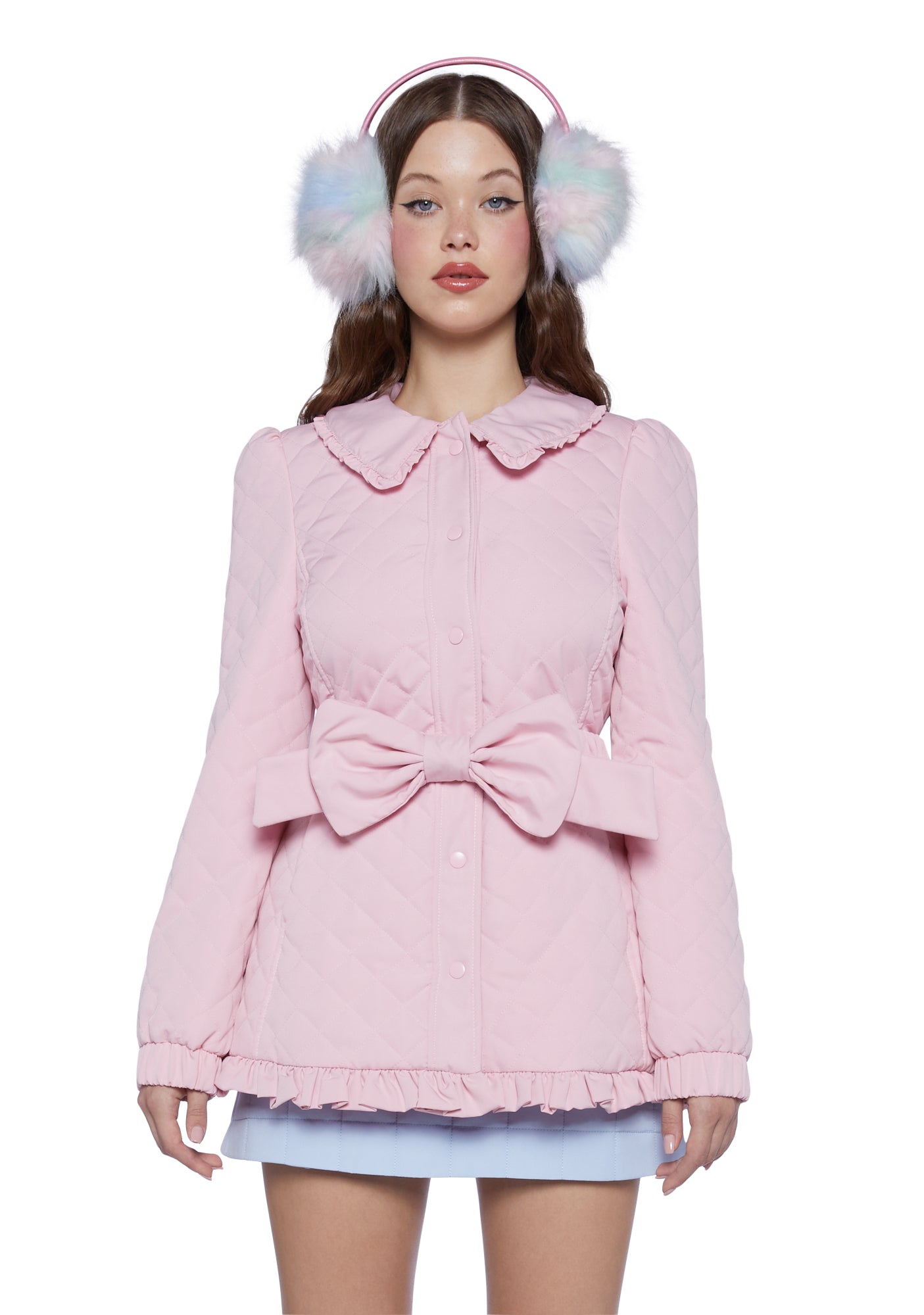 Sugar Thrillz Quilted Bow Puffer Jacket Pink Dolls Kill