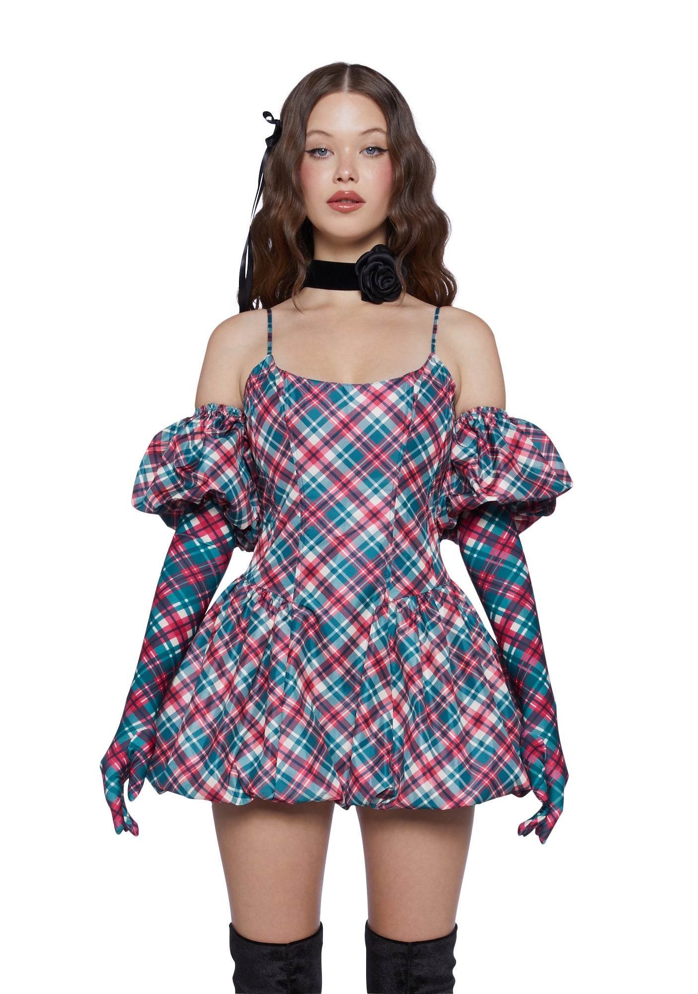 white christmas dresses Sugar Thrillz Plaid Mini Dress With Gloves white christmas dresses Sugar Thrillz Plaid Mini Dress With Gloves