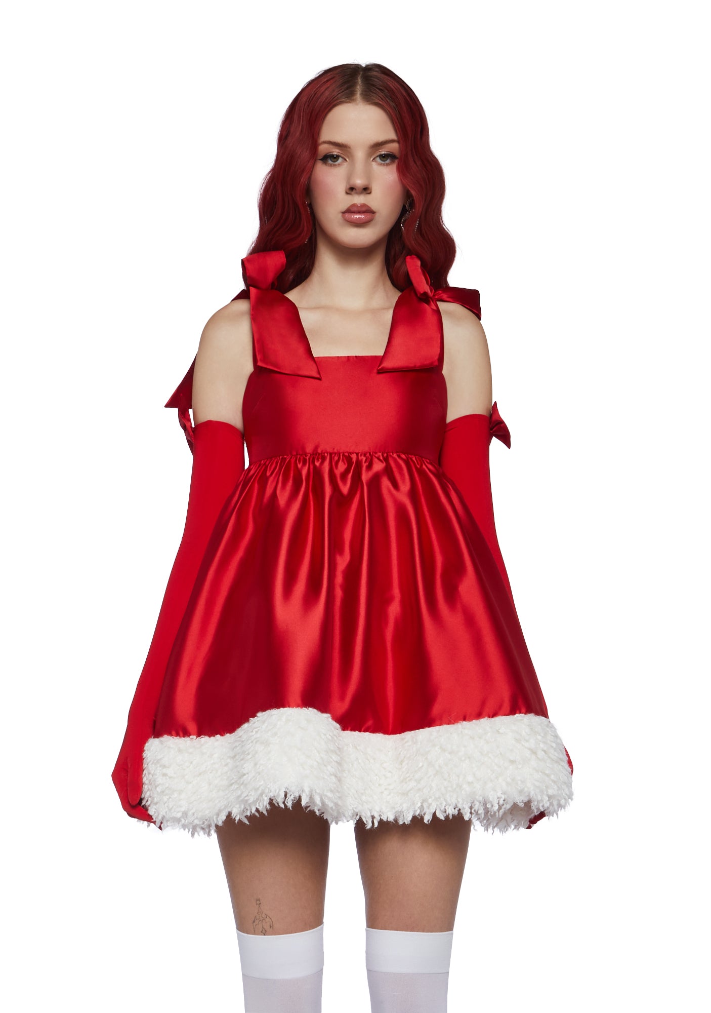 Sugar Thrillz Satin Babydoll Dress With Gloves Red Dolls Kill