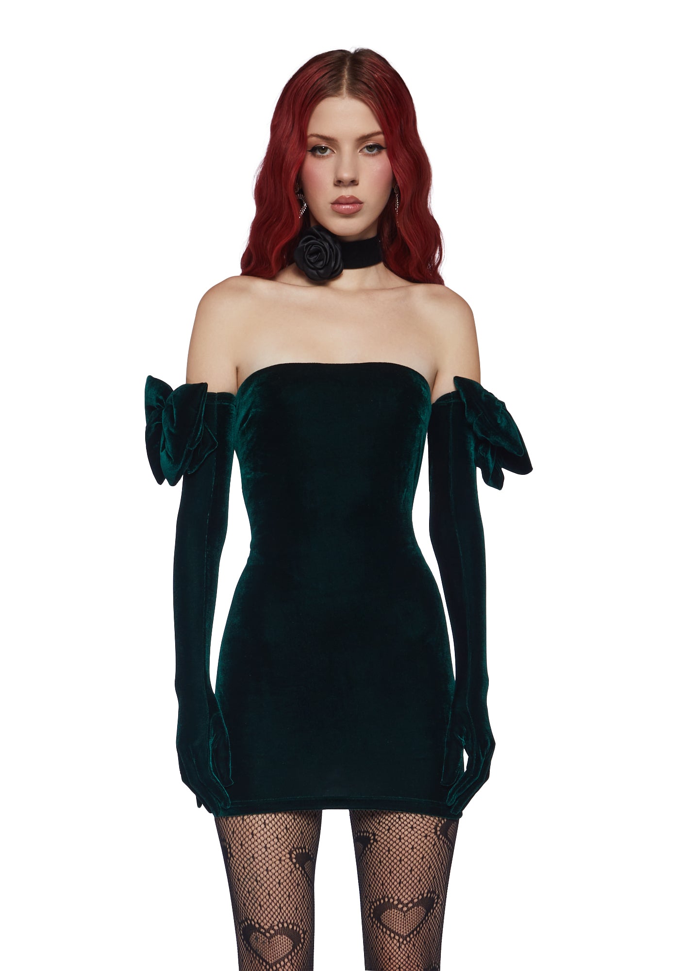 Sugar Thrillz Velour Mini Dress And Glove Set Green Dolls Kill