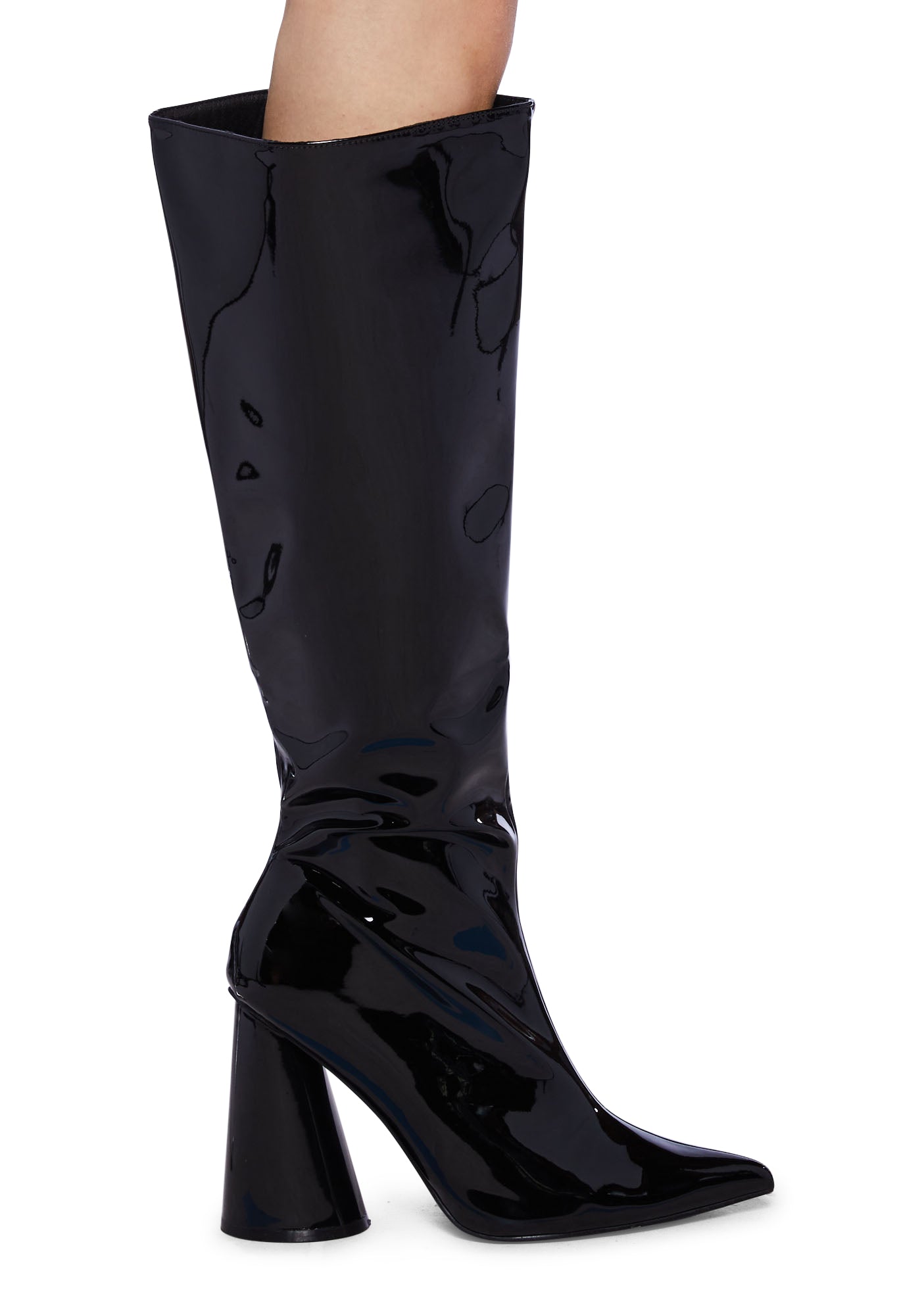 Patent Vinyl Knee High Boots Black
