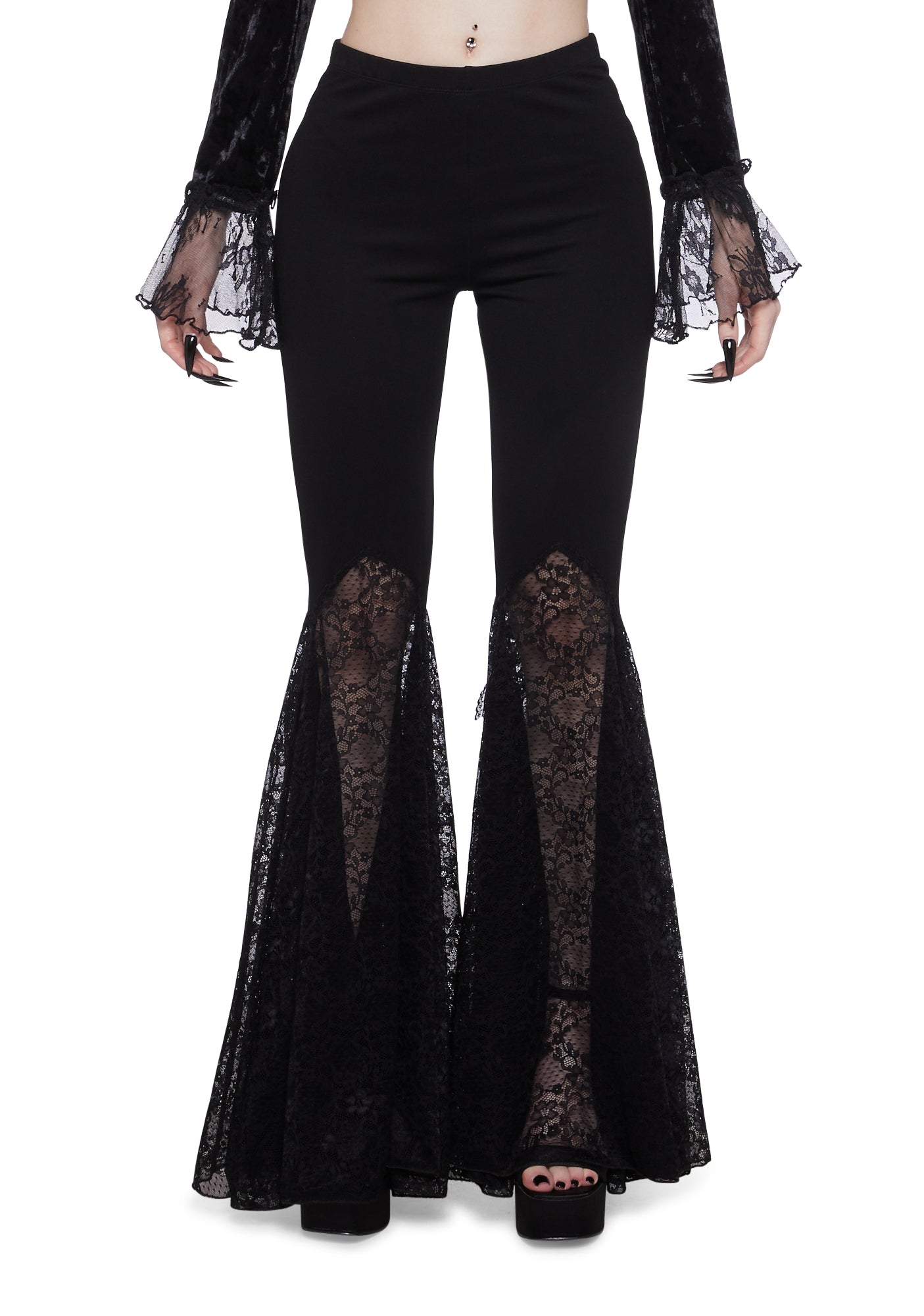 Widow Lace Velvet Bell Bottoms - Black – Dolls Kill