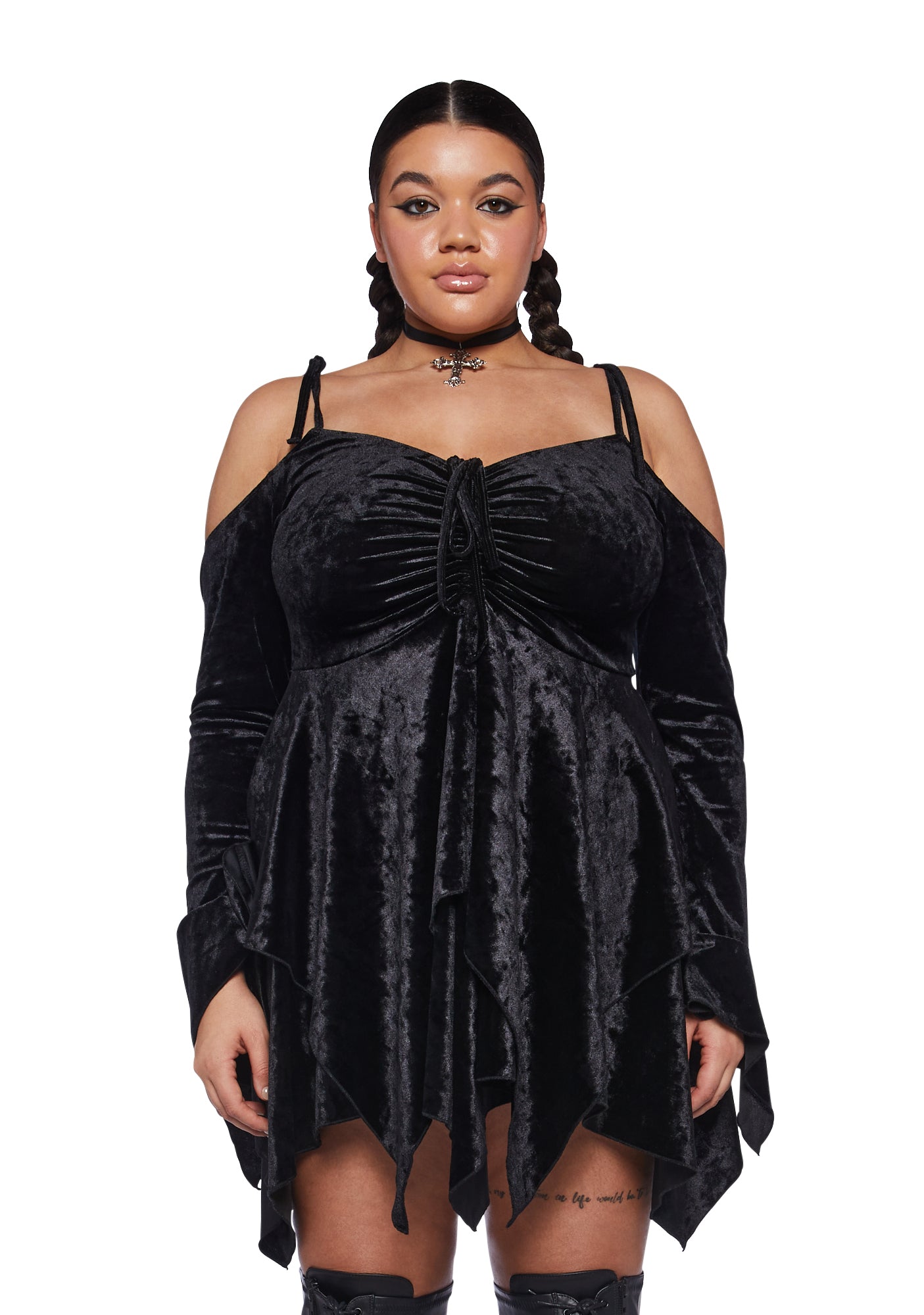 Current Mood Plus Velvet Size Off The Shoulder Handkerchief Mini Dress - Black Current Mood Plus Velvet Size Off The Shoulder Handkerchief Mini Dress - Black