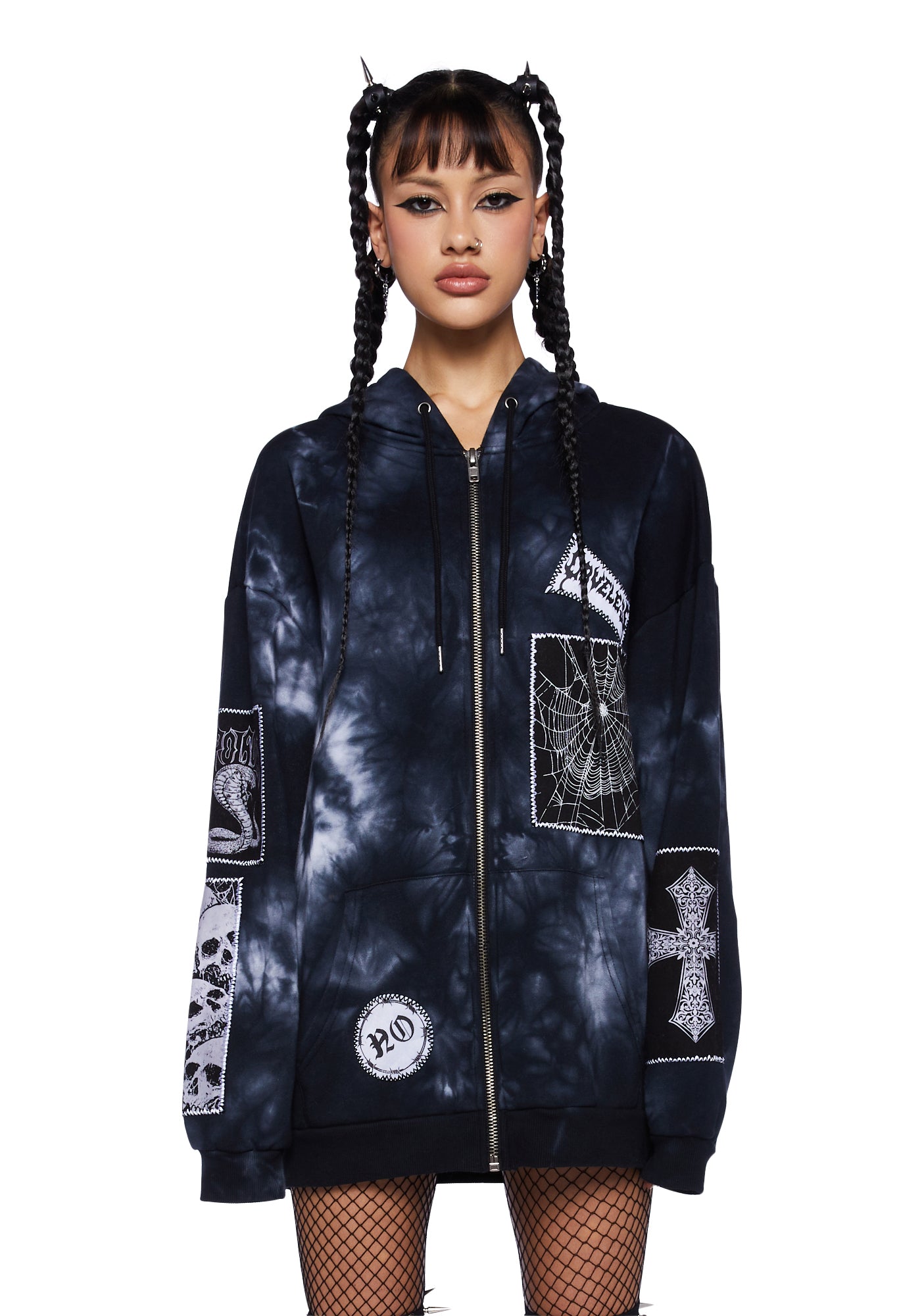Current Mood Zip Up Tie Dye Hoodie Black Dolls Kill
