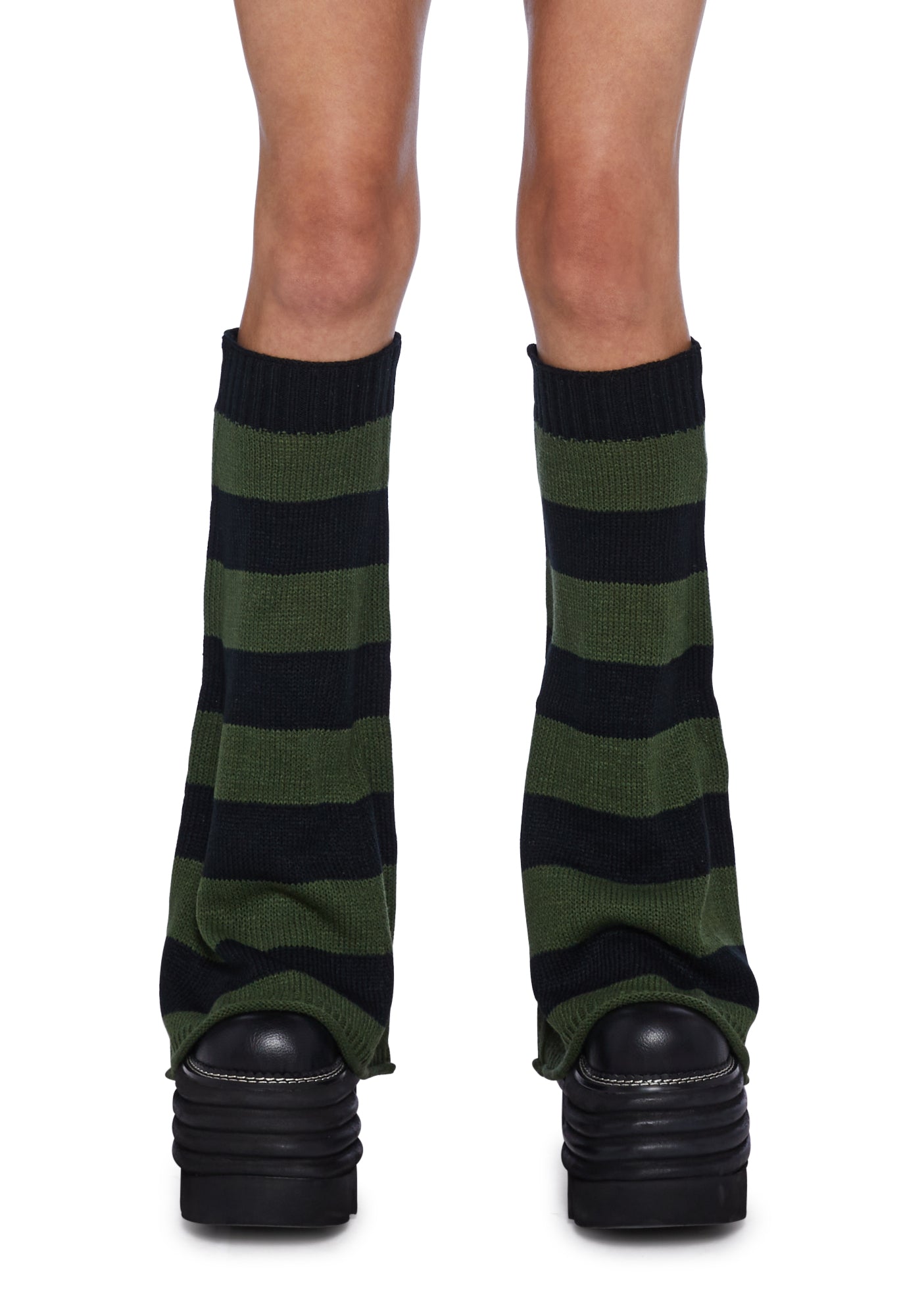Current Mood Knit Striped Leg Warmers Green Dolls Kill