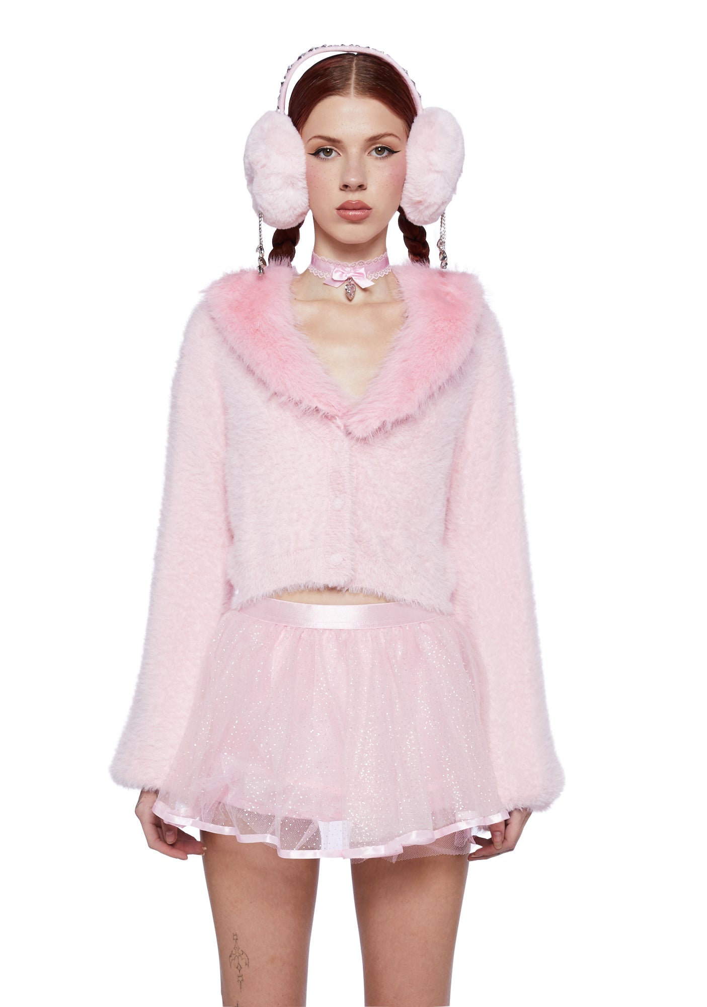 Sugar Thrillz Fuzzy Knit Cardigan- Pink