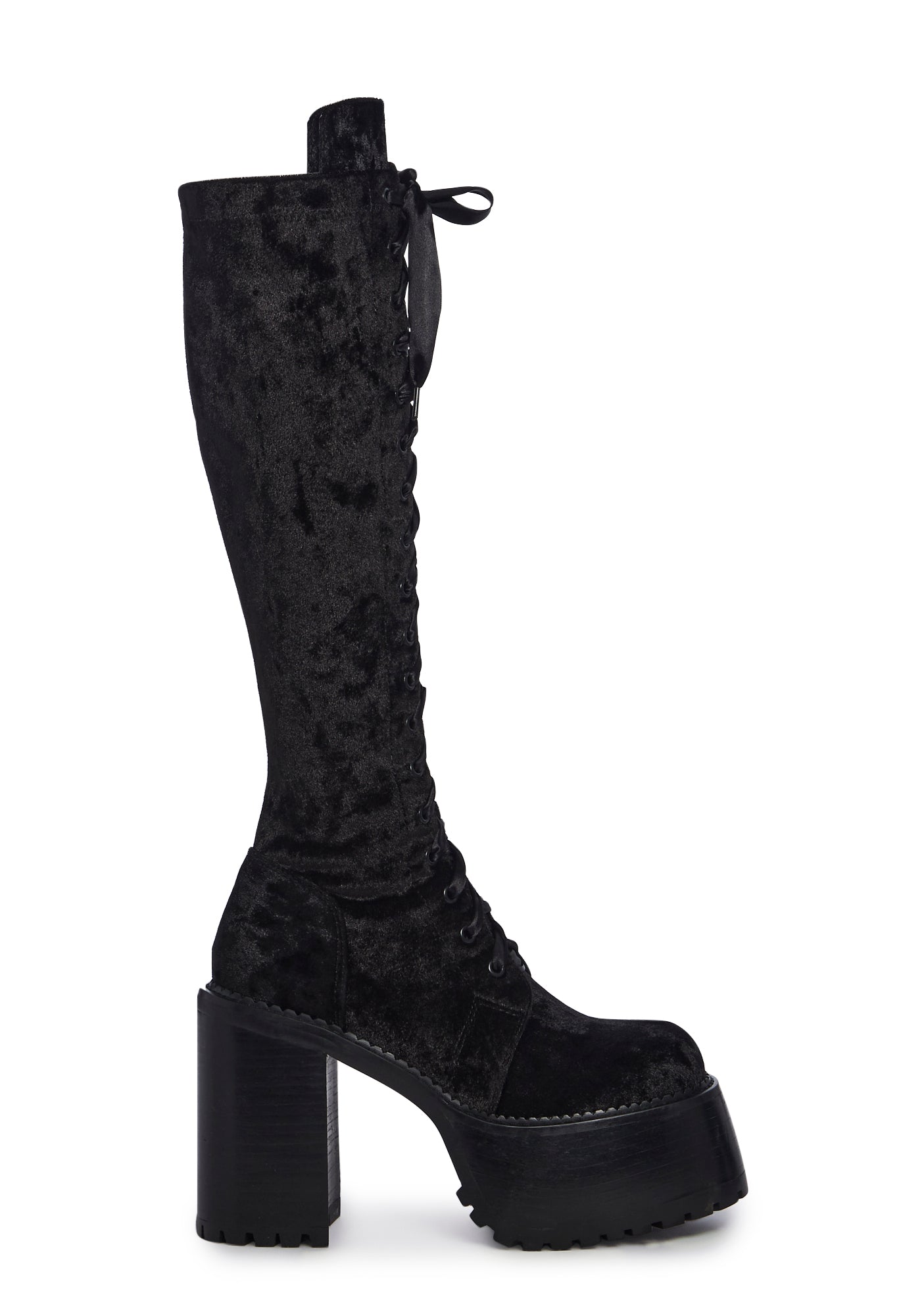 Widow Crushed Velvet Knee High Boots - Black