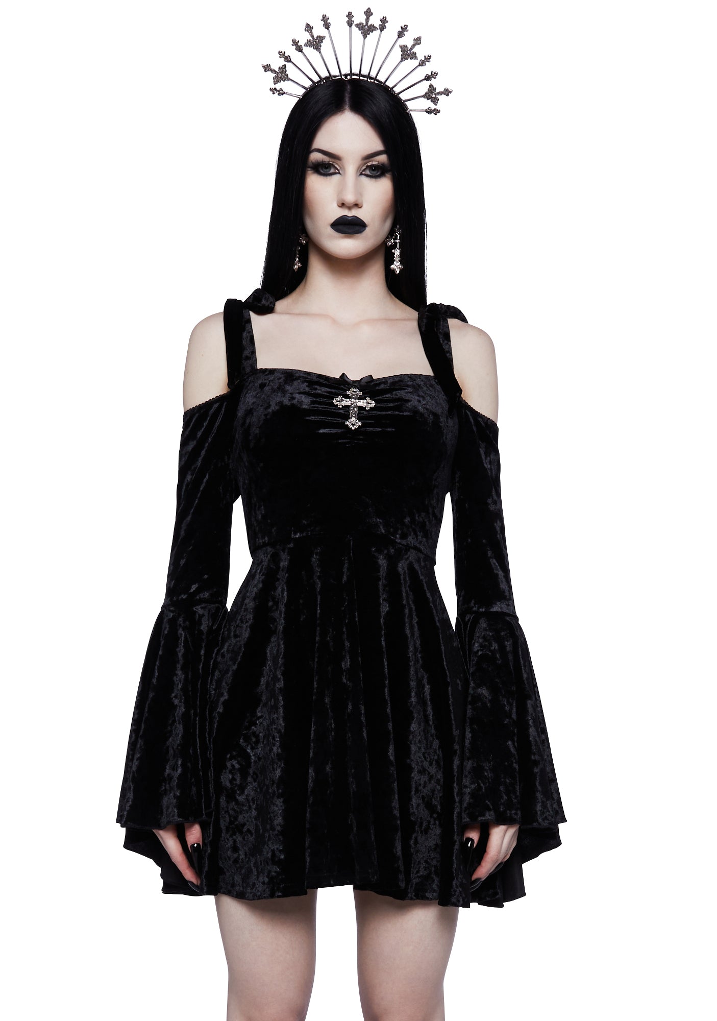 Widow Velvet Off The Shoulder Dress - Black