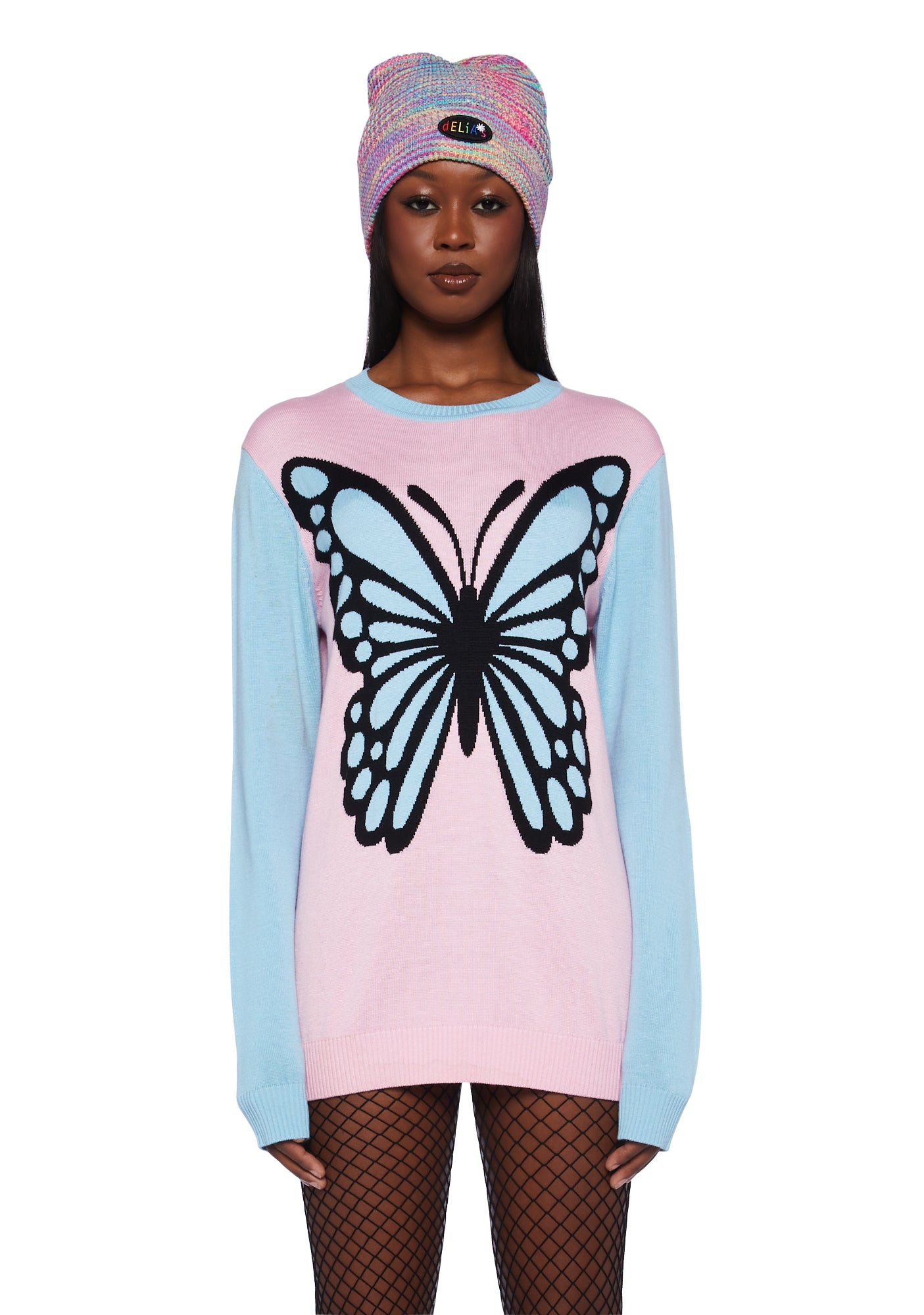 Delia s Butterfly Oversized Knit Sweater Pink Dolls Kill