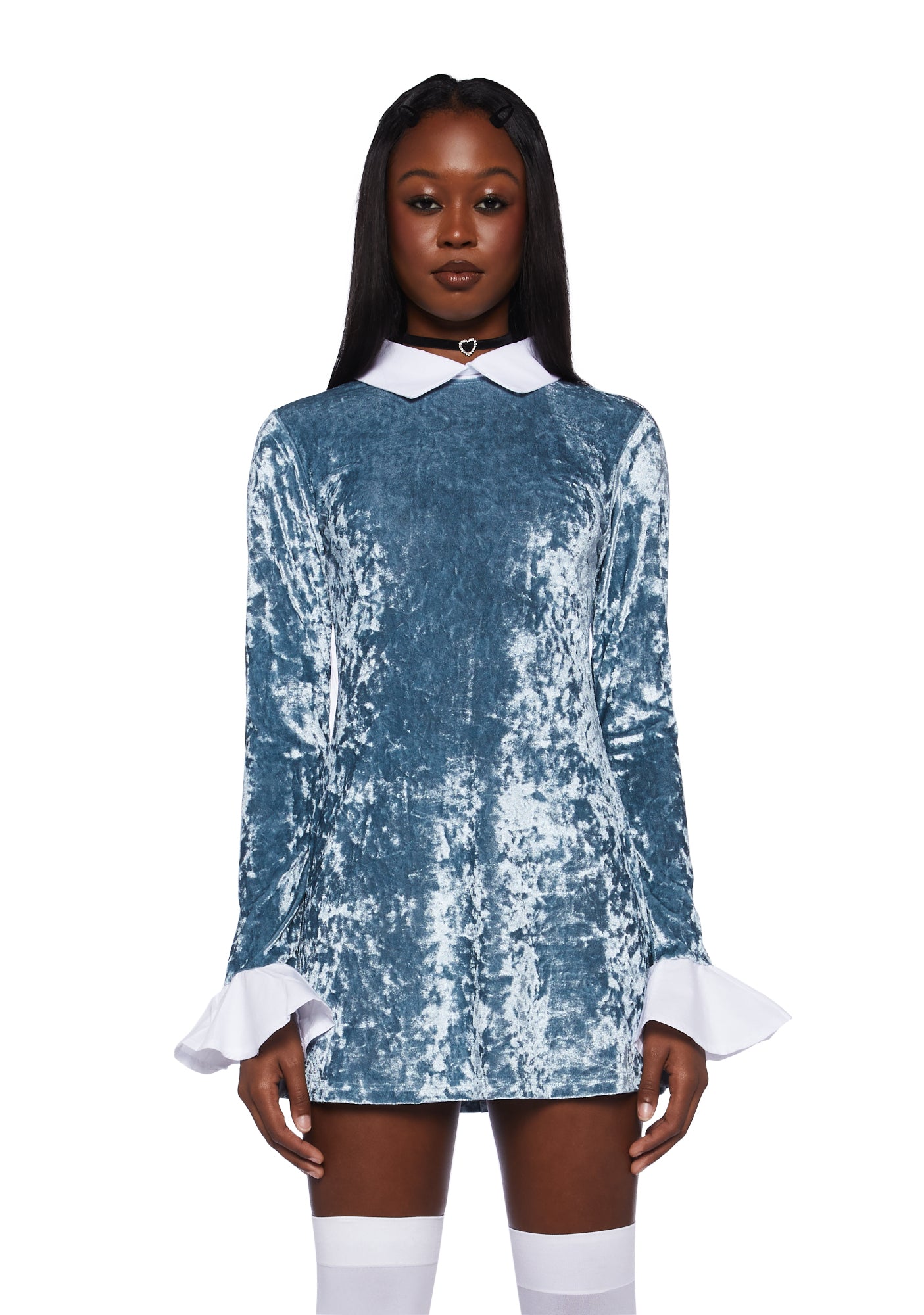 Delia's Velvet A-Line Collared Mini Dress - Blue Dolls Kill Delia's Velvet A-Line Collared Mini Dress - Blue Dolls Kill