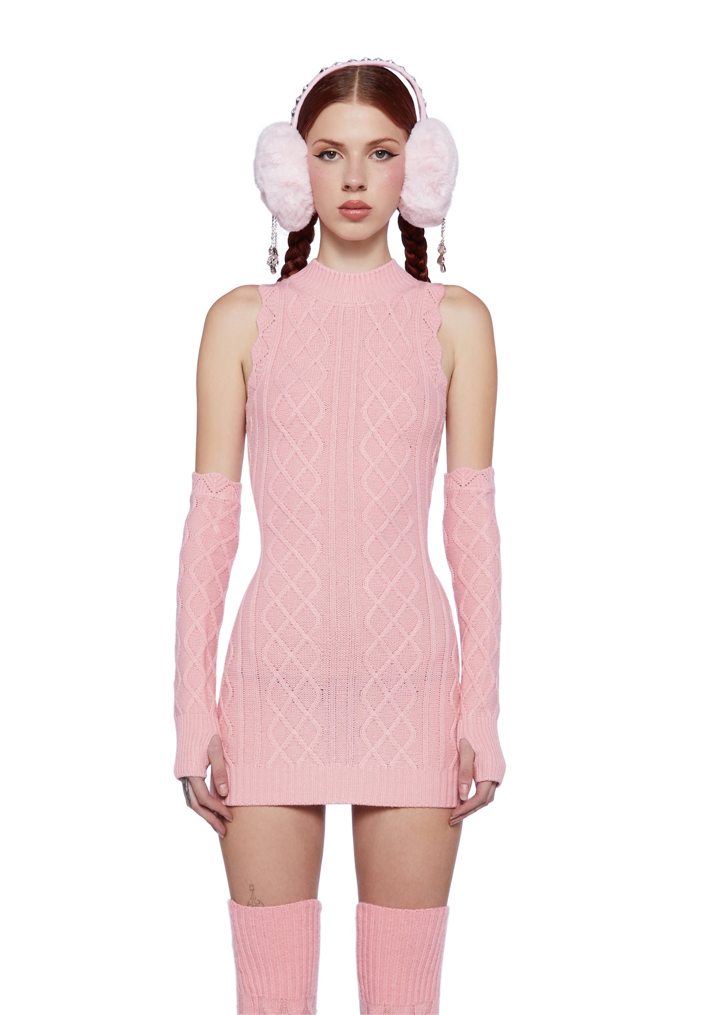 Sugar Thrillz Knit Mini Dress and Gloves Set- Pink – Dolls Kill