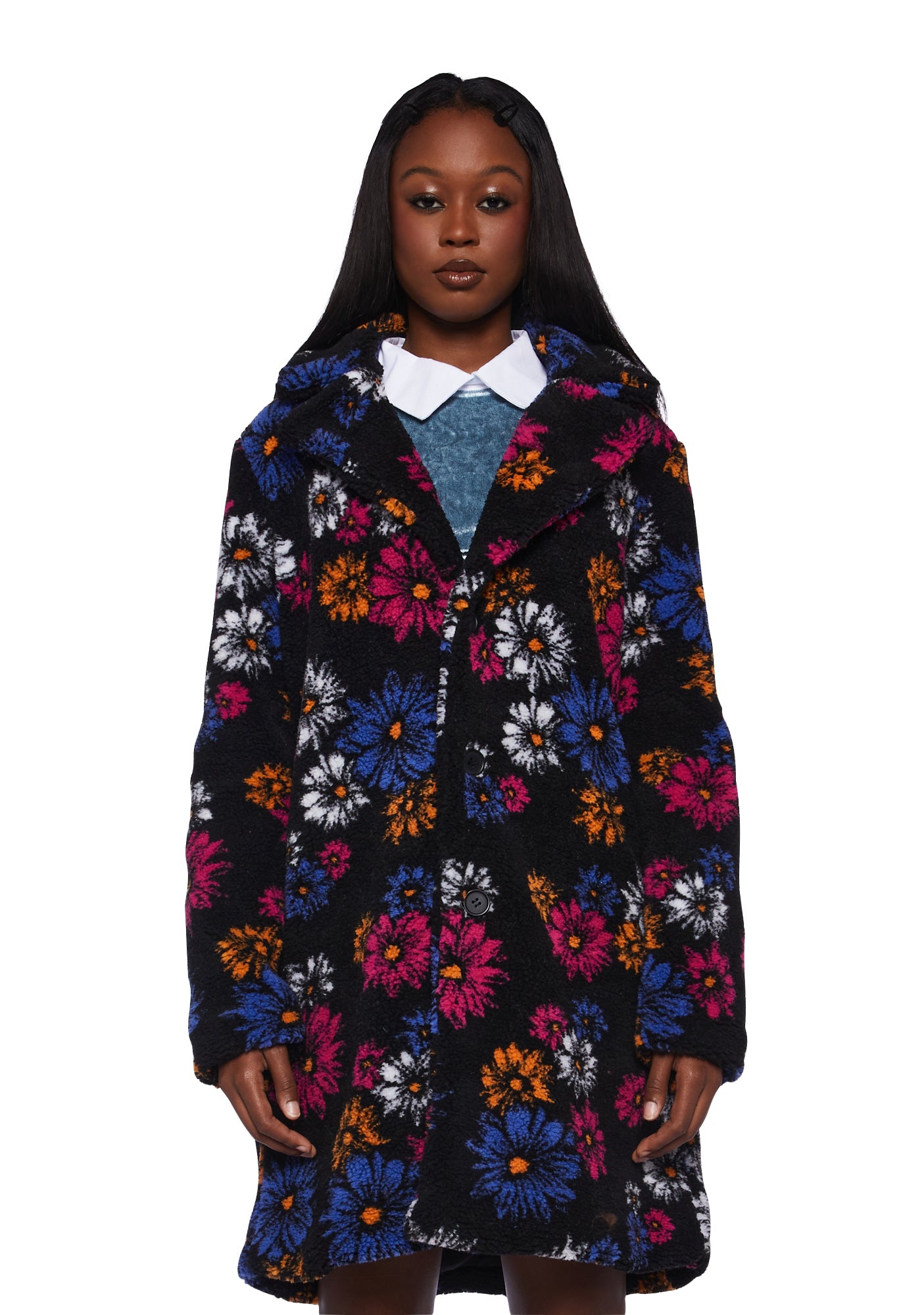 Black floral coat clearance