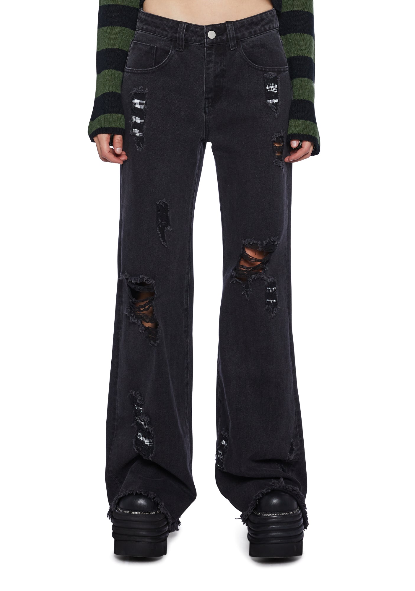 Current Mood Distressed Hole Jeans Black Dolls Kill