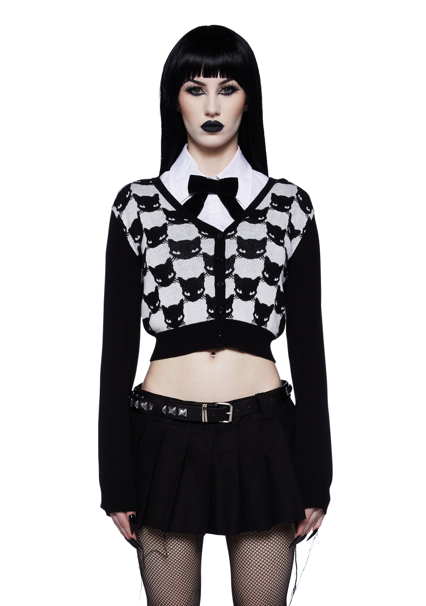 Dolls Kill x Emily The Strange Cat Print Knit Cropped