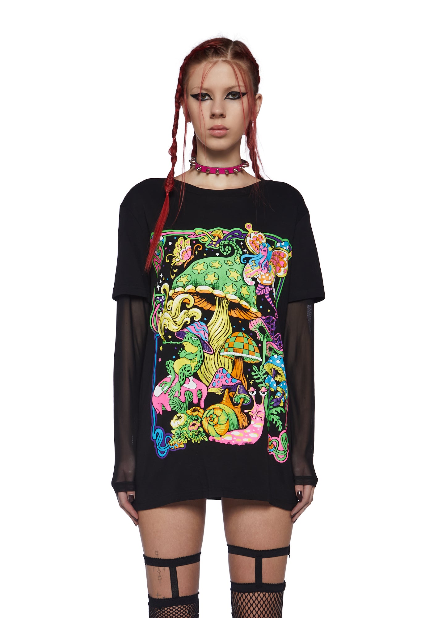 Current Mood Trippy Psychedelic Tee With Mesh Sleeves - Black
