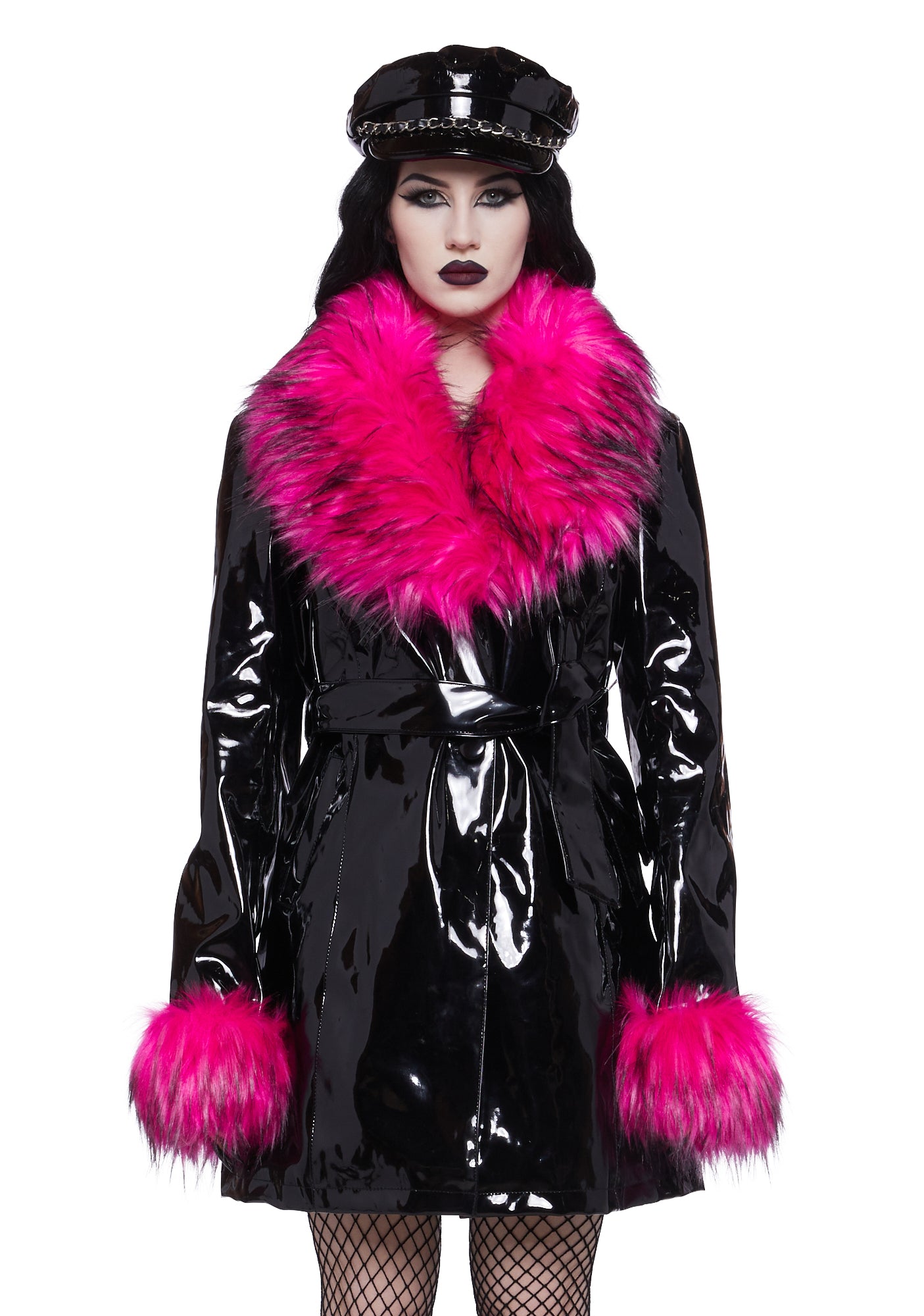 Vinyl faux fur trim coat top