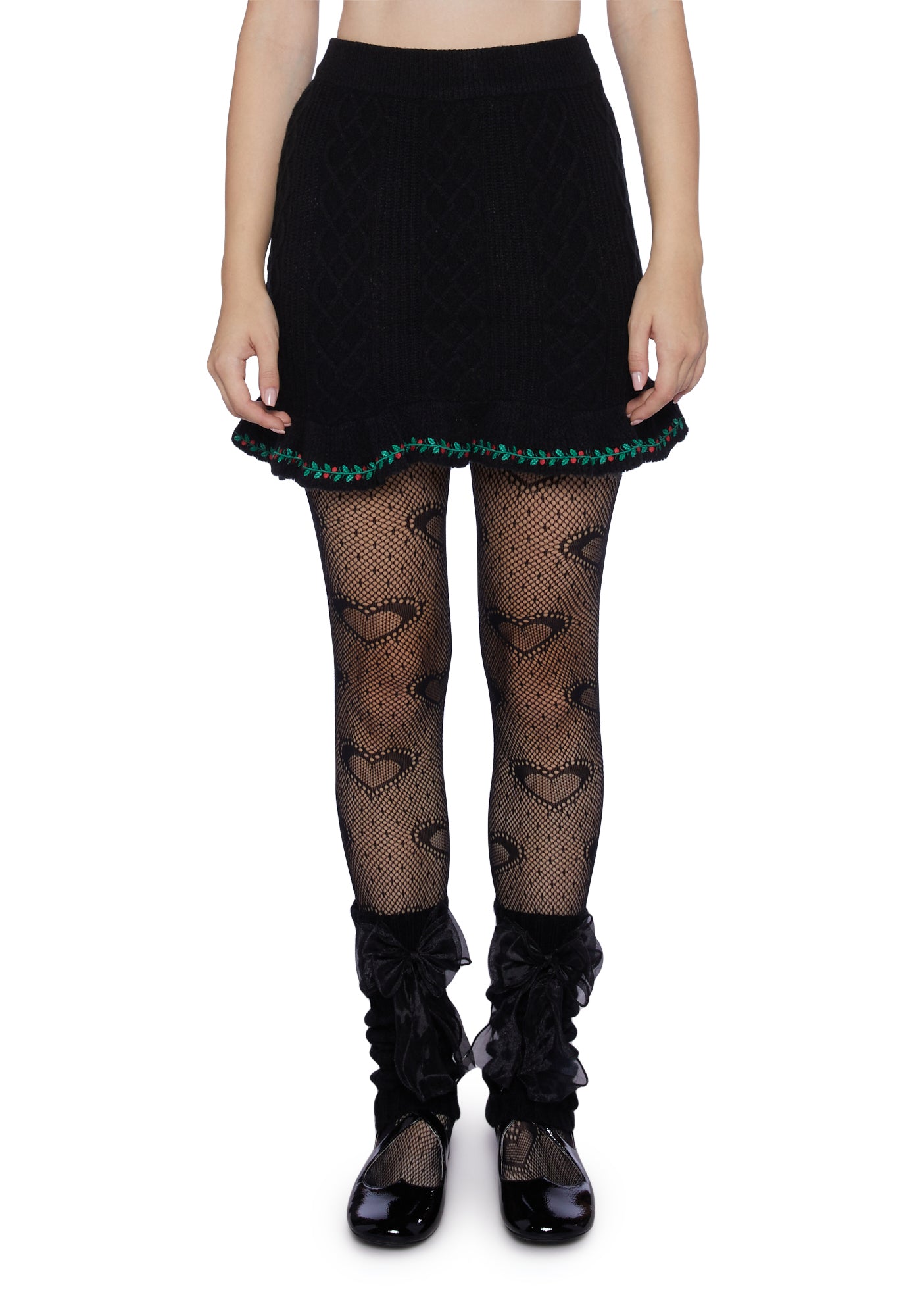 Sugar Thrillz Holiday Chunky Knit Embroidered Mini Skirt