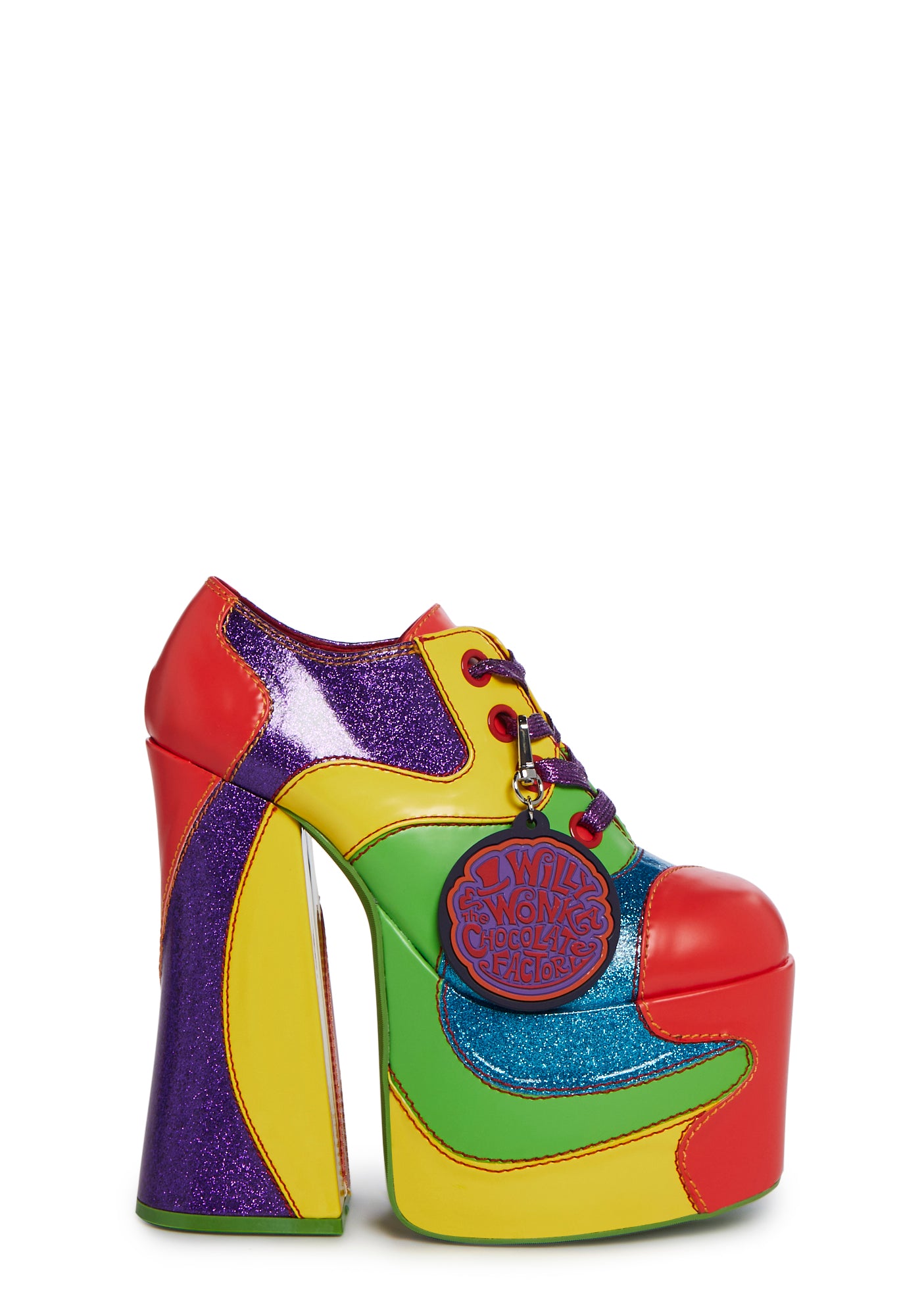 Dolls Kill x Willy Wonka Glitter Oxford Platforms With Laces - Multi
