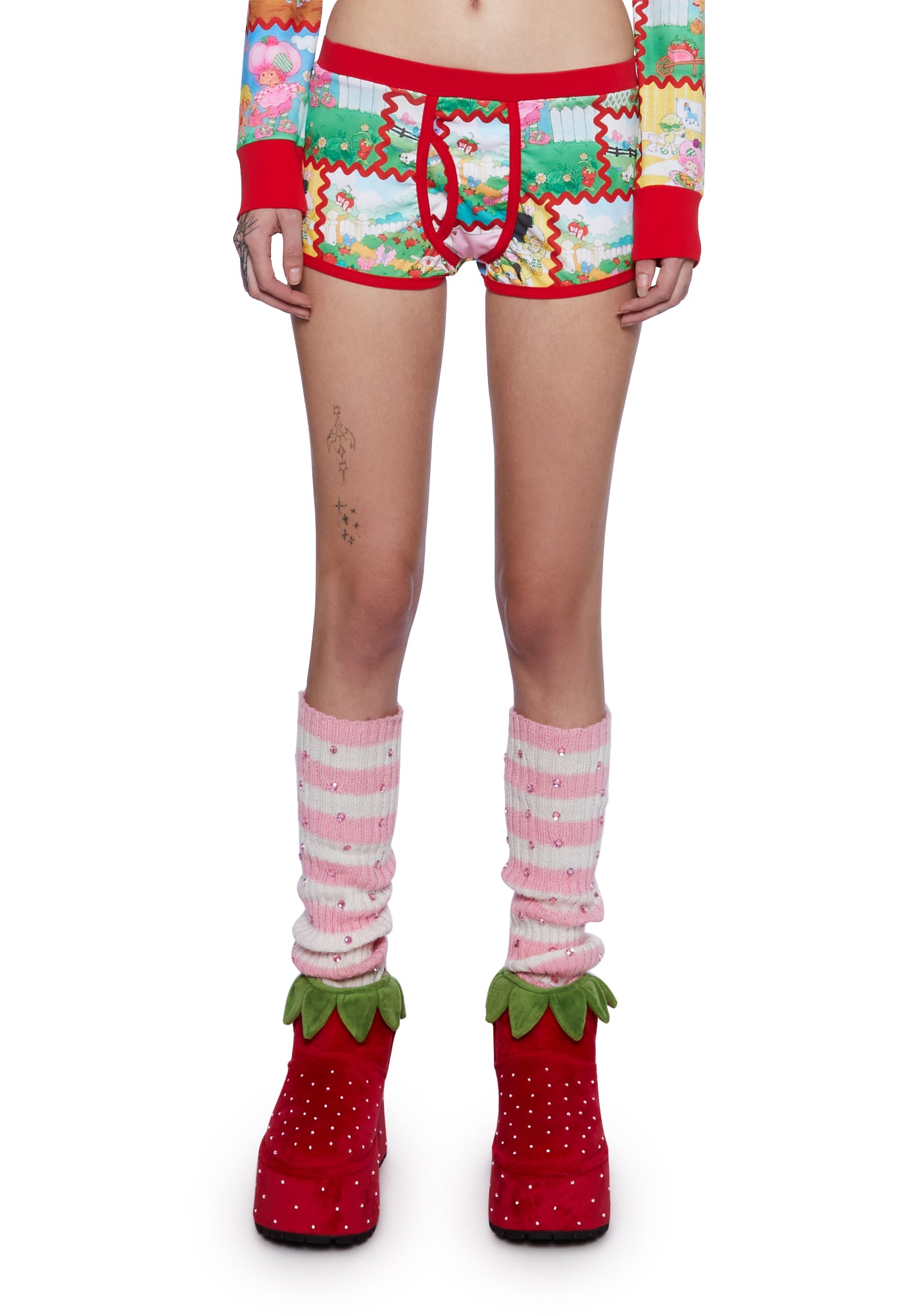 Dolls Kill x Strawberry Shortcake Ric Rac Graphic Thermal Boxer Shorts Multi