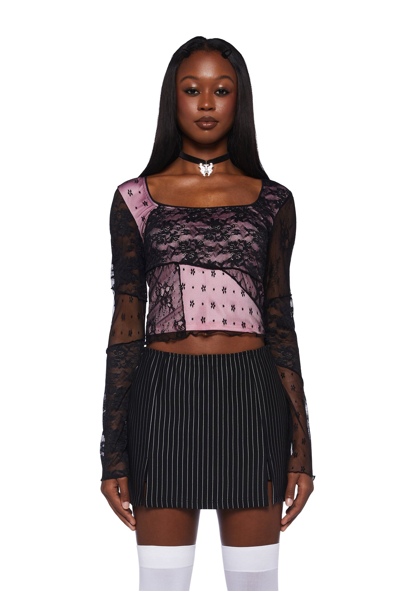 Pink lace long sleeve store top