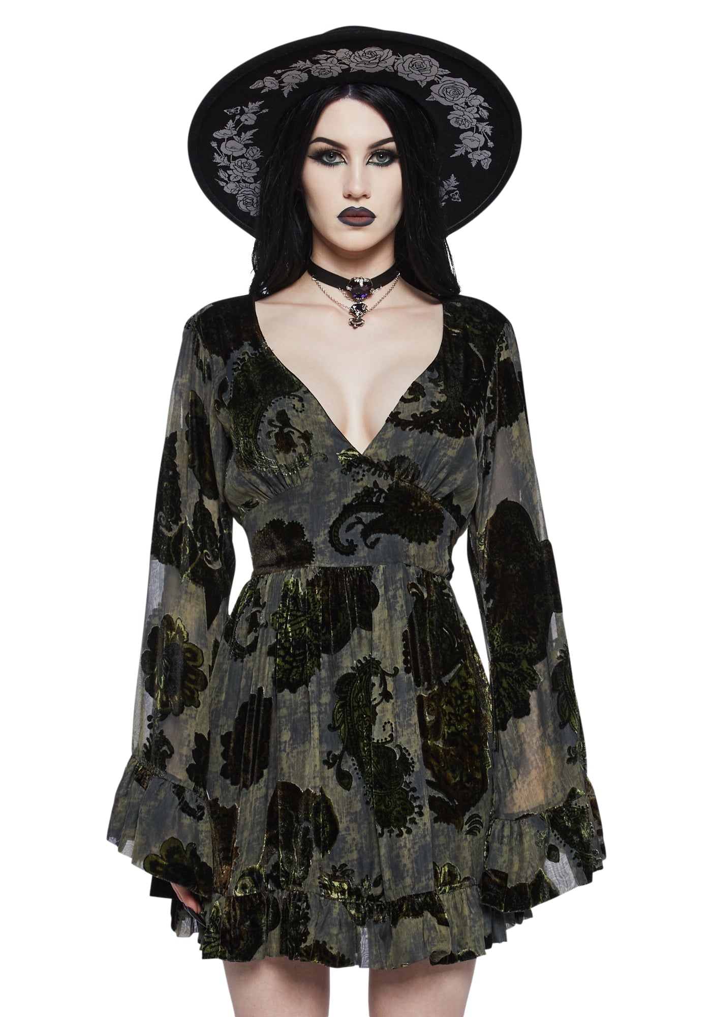 Widow Velvet Burnout Mini Dress - Green Dolls Kill Widow Velvet Burnout Mini Dress - Green Dolls Kill