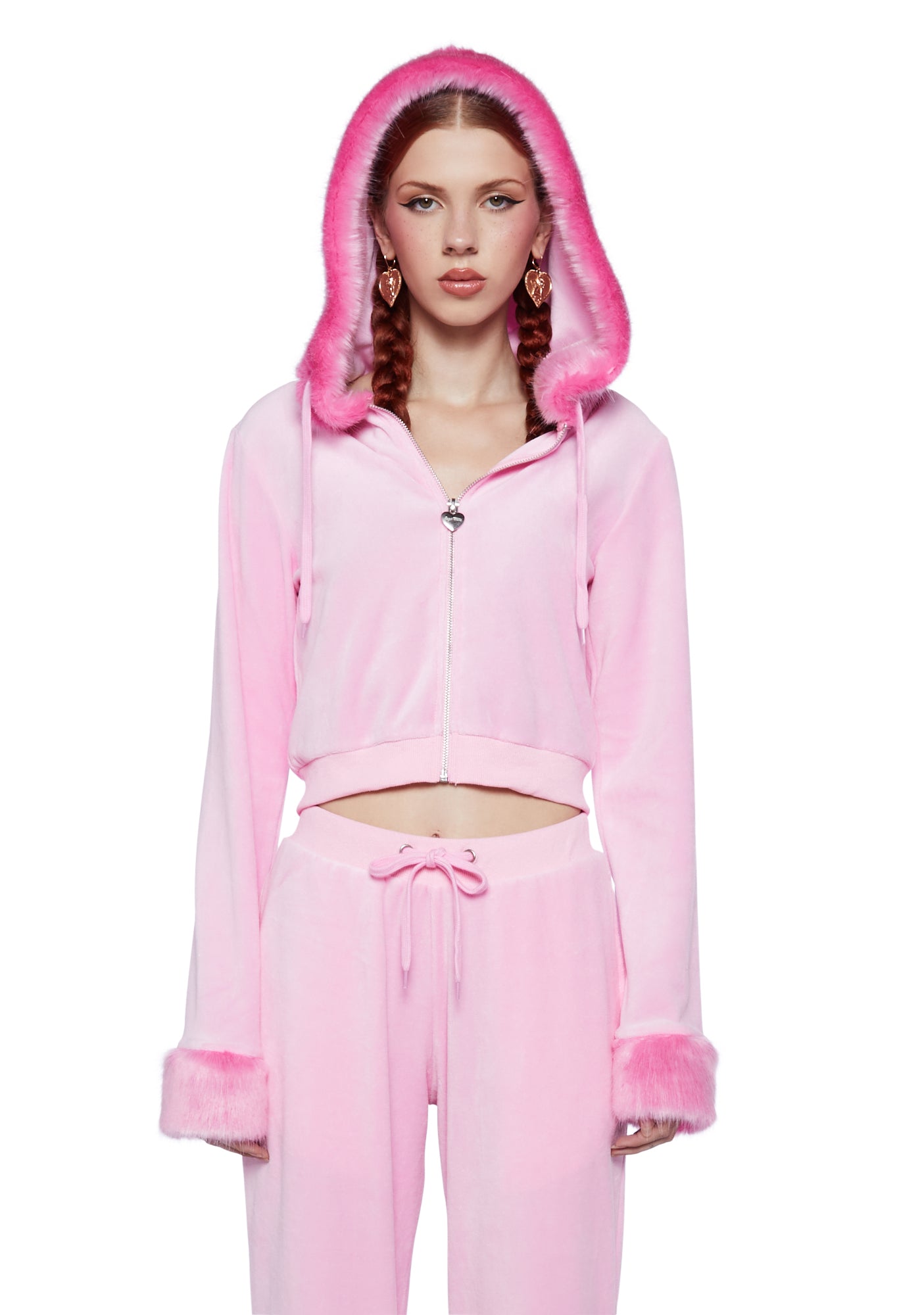 Pink top velour hoodie