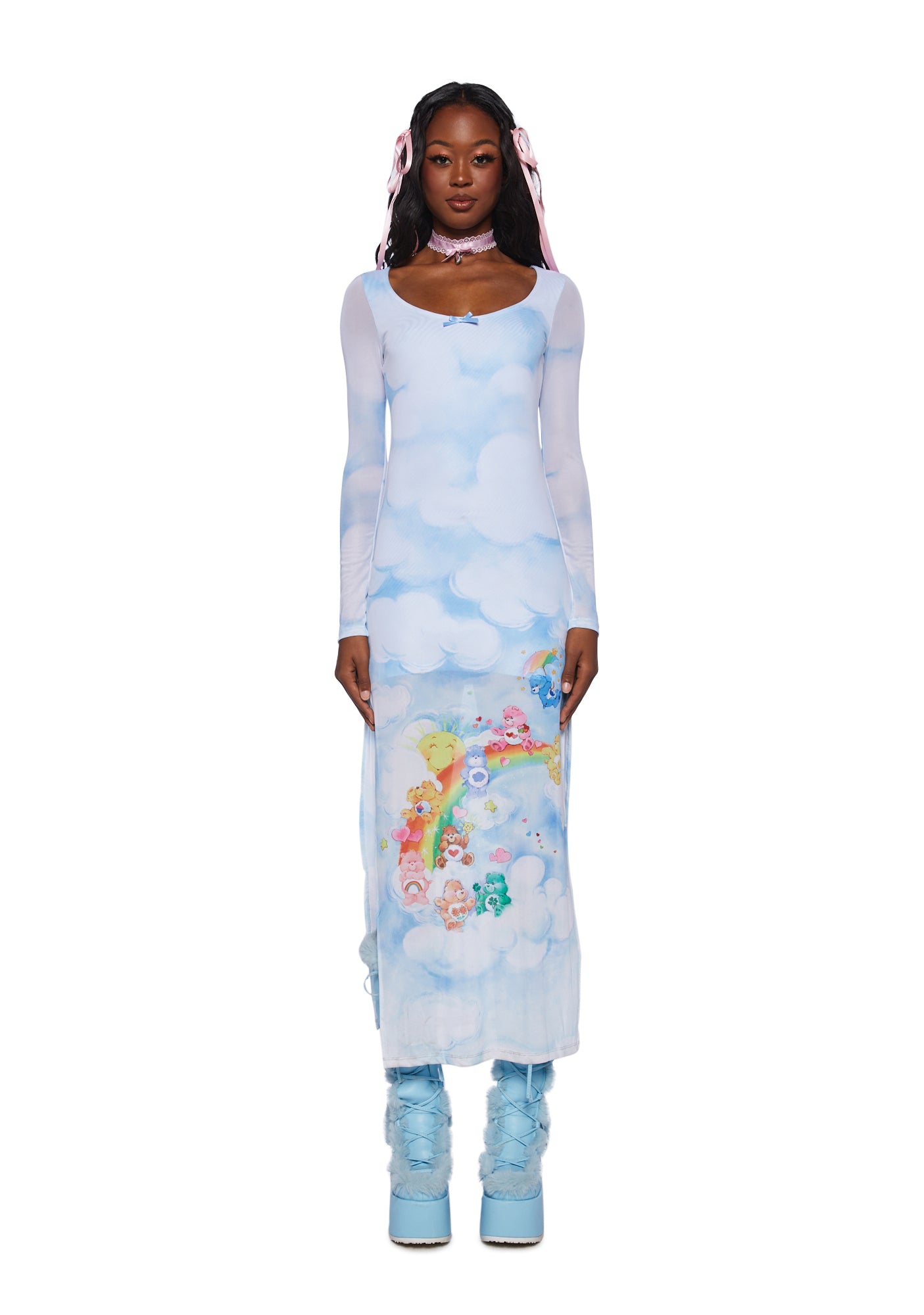 Dolls Kill x Care Bears in Good Company Maxi Dress Light Blue XX Small