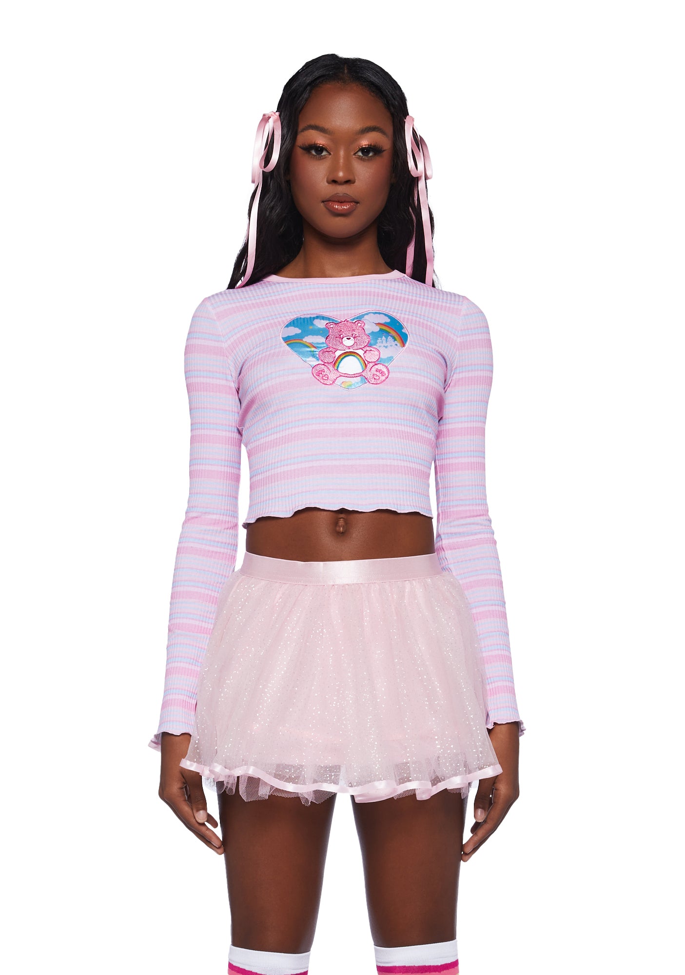Dolls Kill x Care Bear Long Sleeve Striped Tee Multi