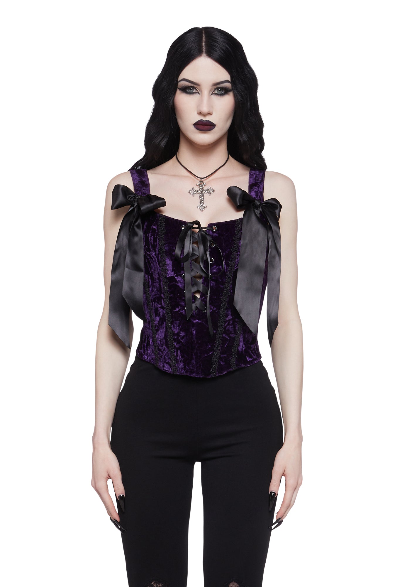 Jaded Rose strapless corset top in black PU