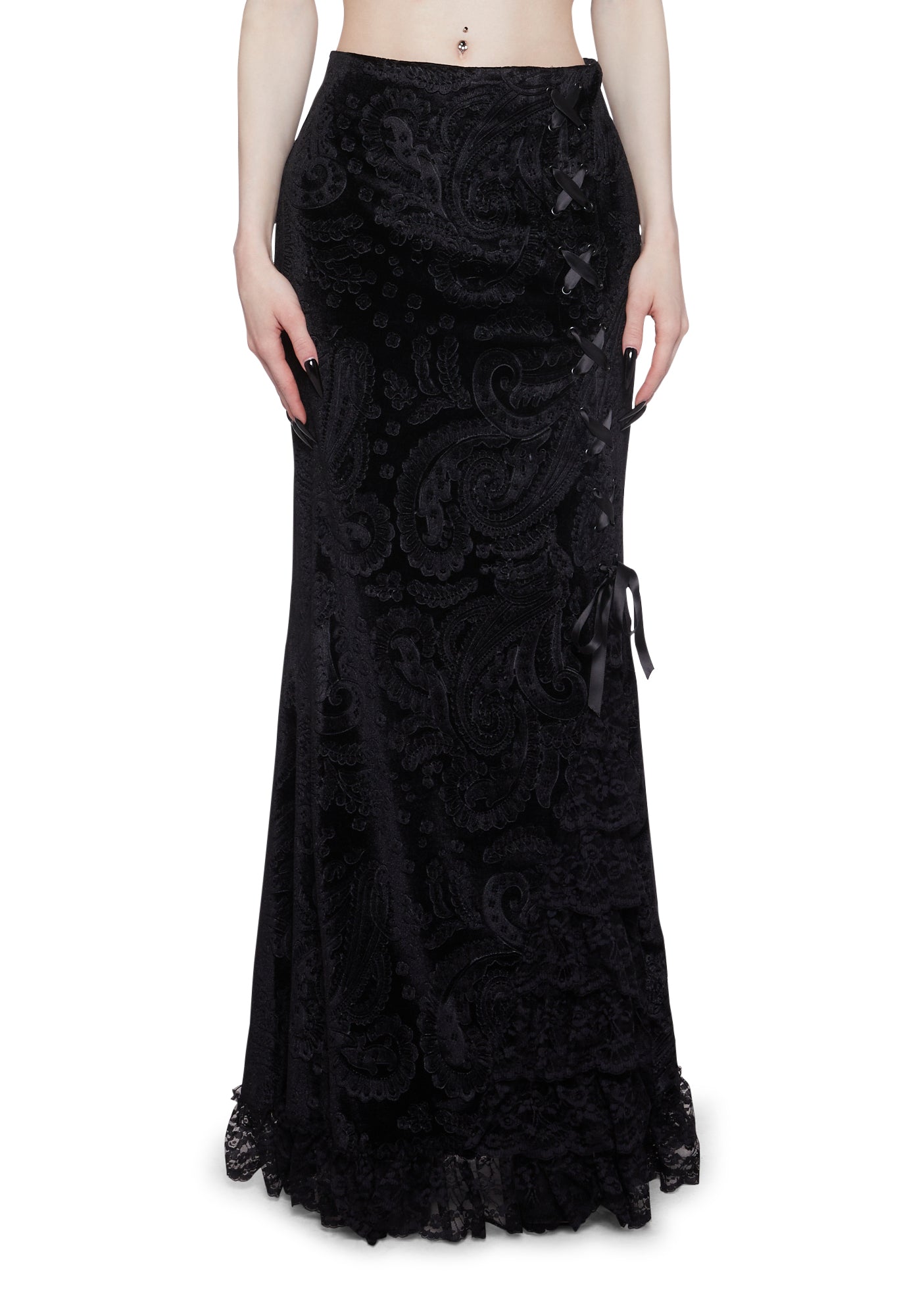 Widow Lace Maxi Skirt- Black
