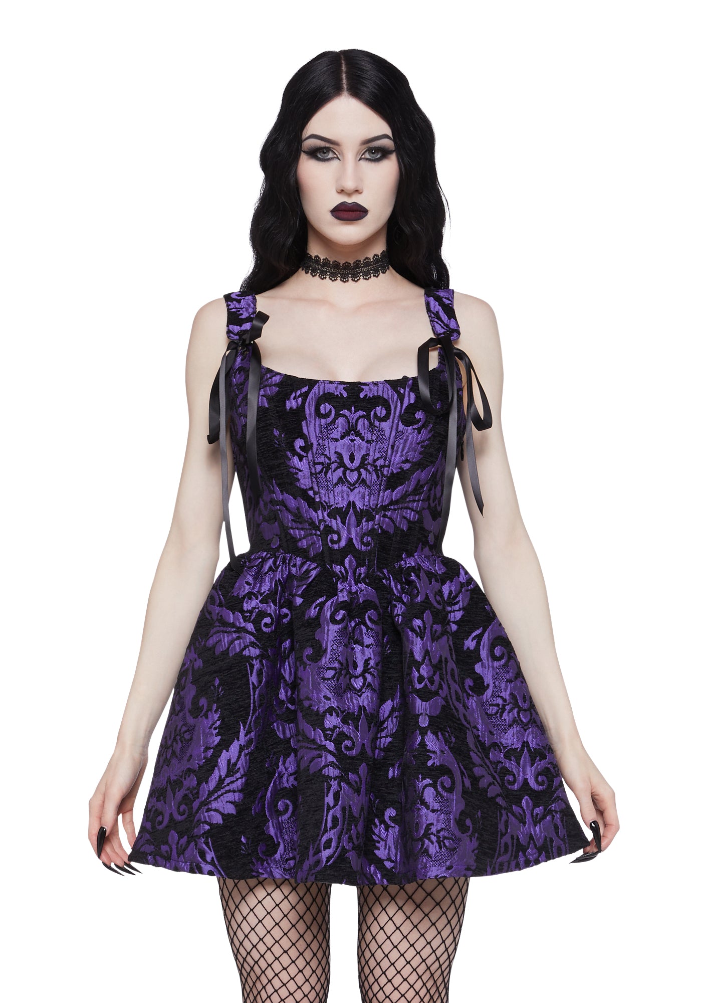 Widow Brocade Mini Dress - Purple Dolls Kill Widow Brocade Mini Dress - Purple Dolls Kill