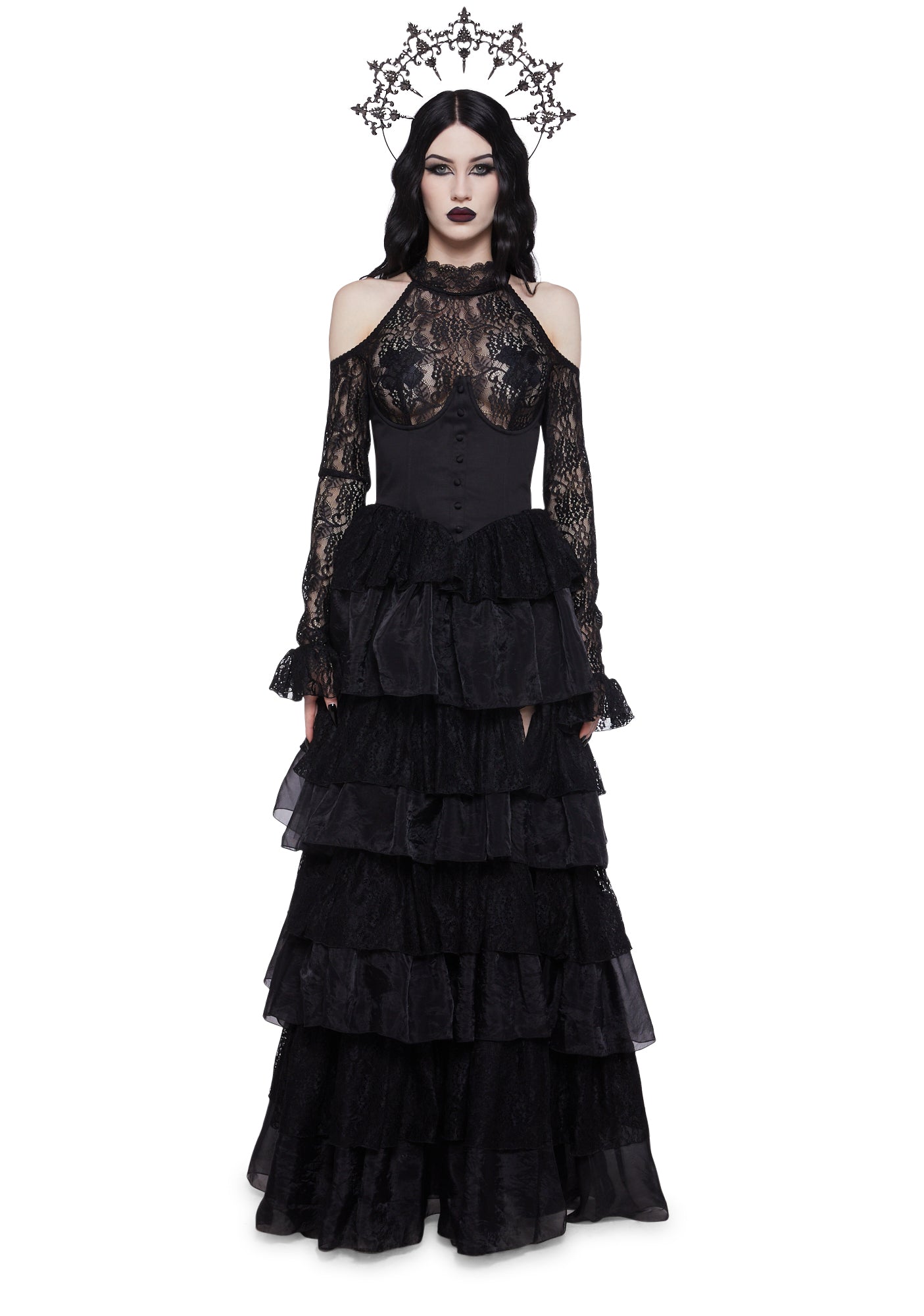 Widow Lace Maxi Dress- Black
