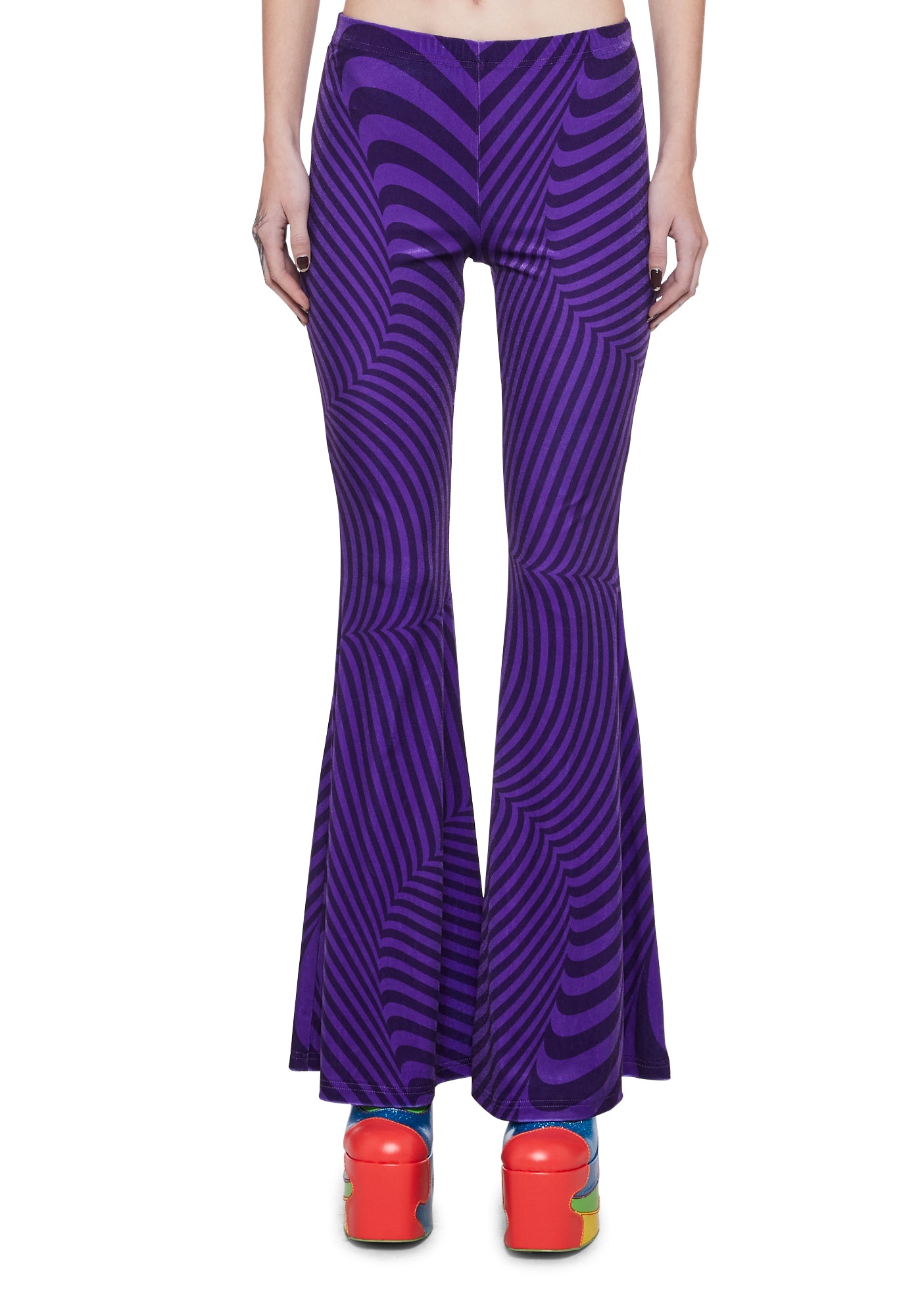 Dolls Kill x Willy Wonka Trippy Velvet Flared Pants - Purple