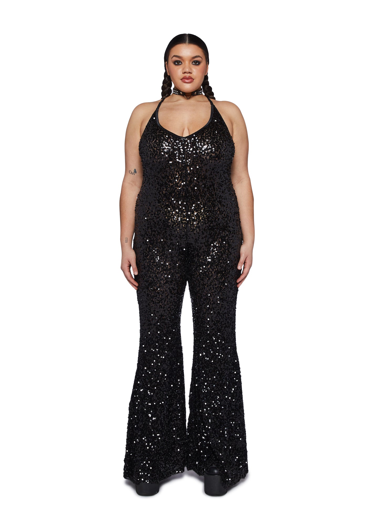 Black sequin jumpsuit plus size discount