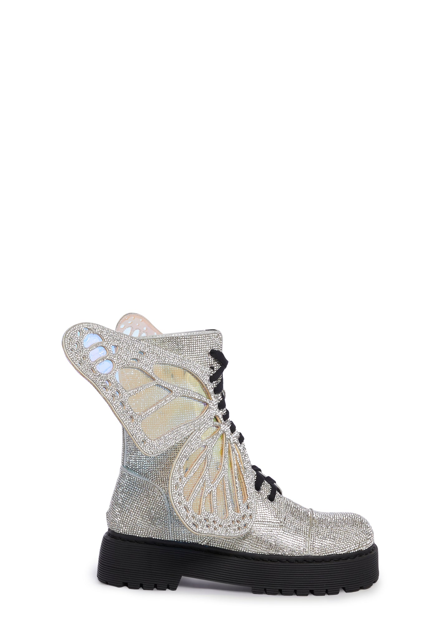 Club Exx Burning Man Festival Fairycore Iridescent Butterfly Boots Silver Dolls Kill