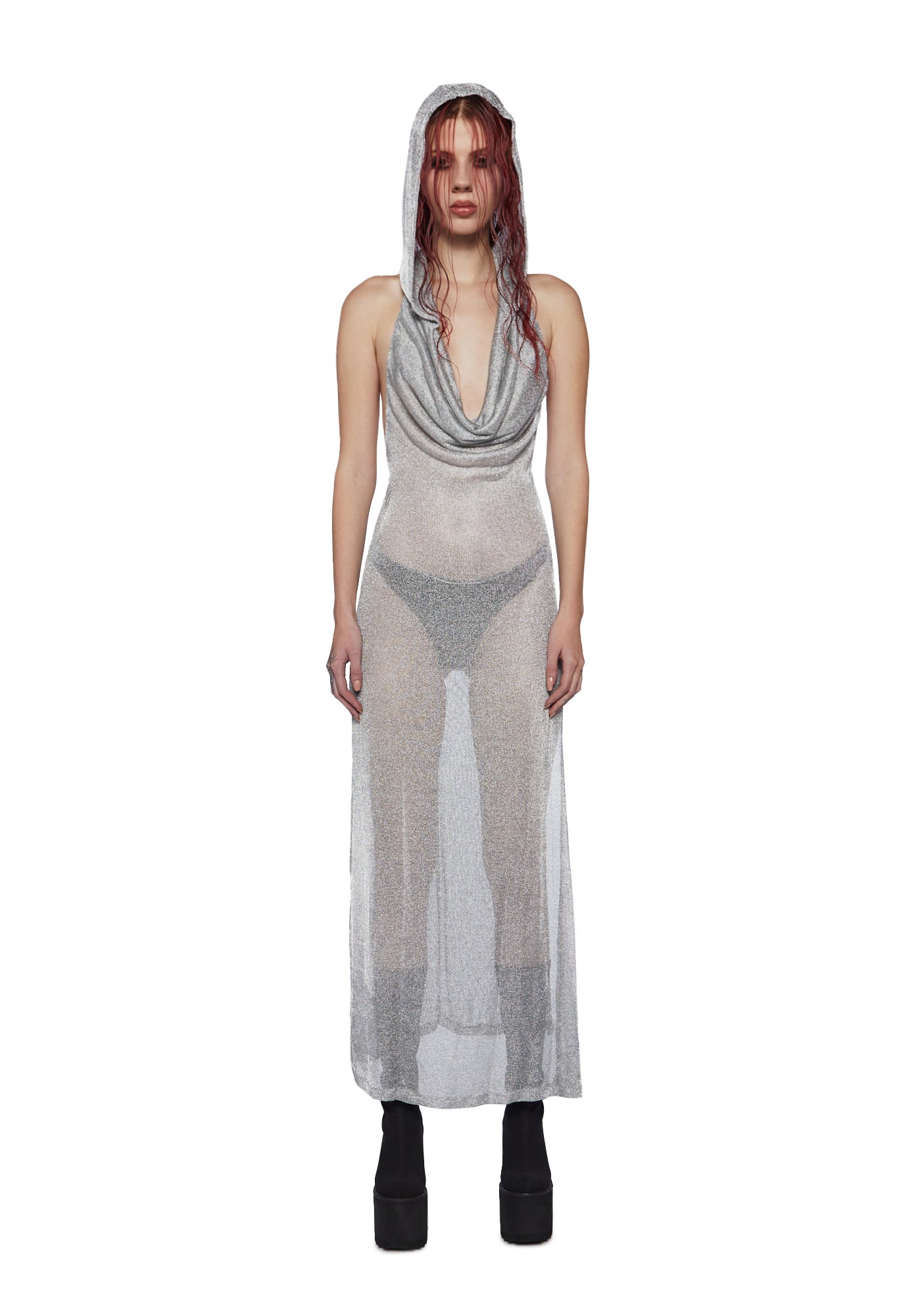 Darker Wavs Metallic Knit Open Back Sexy Maxi Dress - Silver Dolls Kill Darker Wavs Metallic Knit Open Back Sexy Maxi Dress - Silver Dolls Kill
