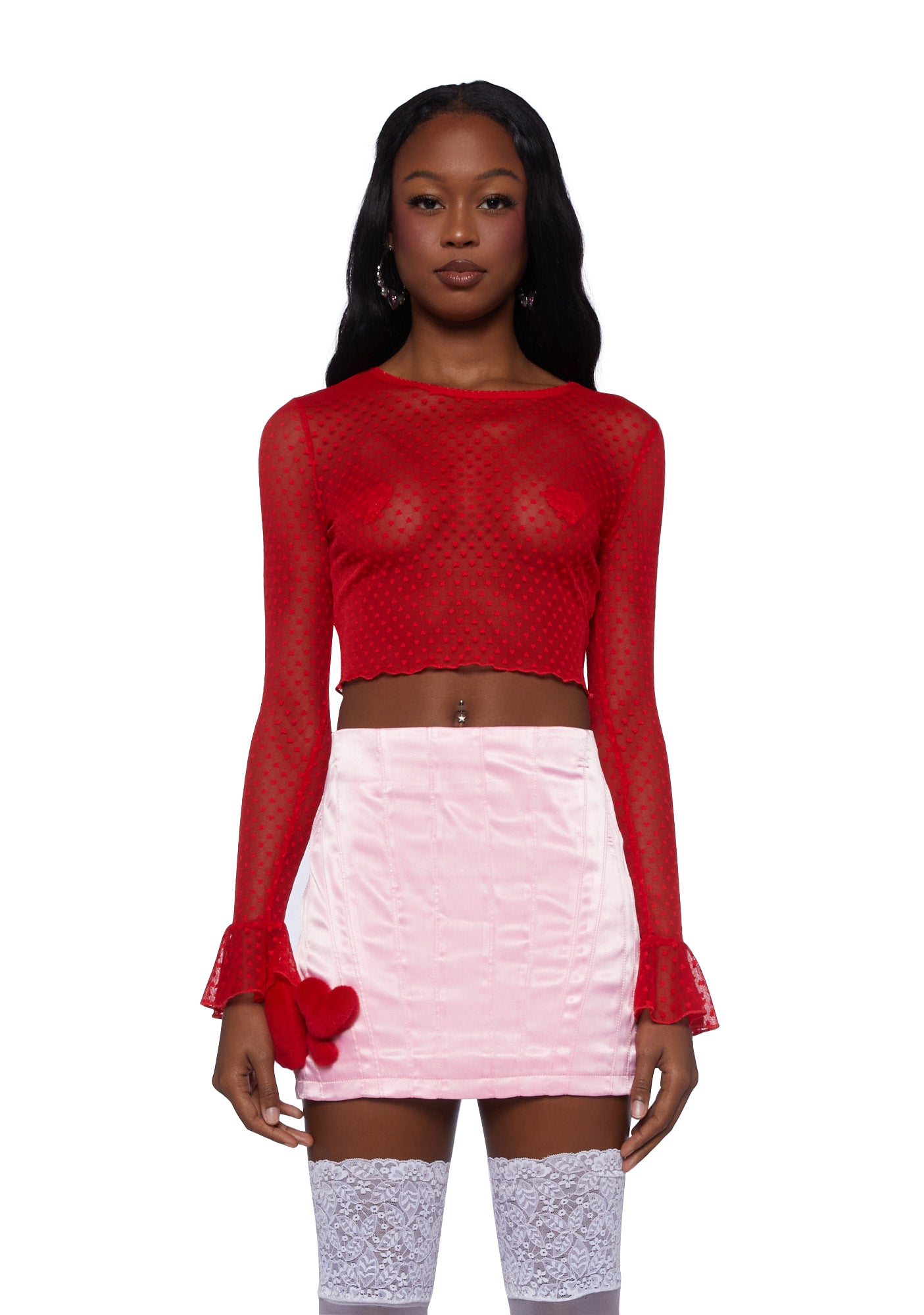 Red sheer mesh hotsell top