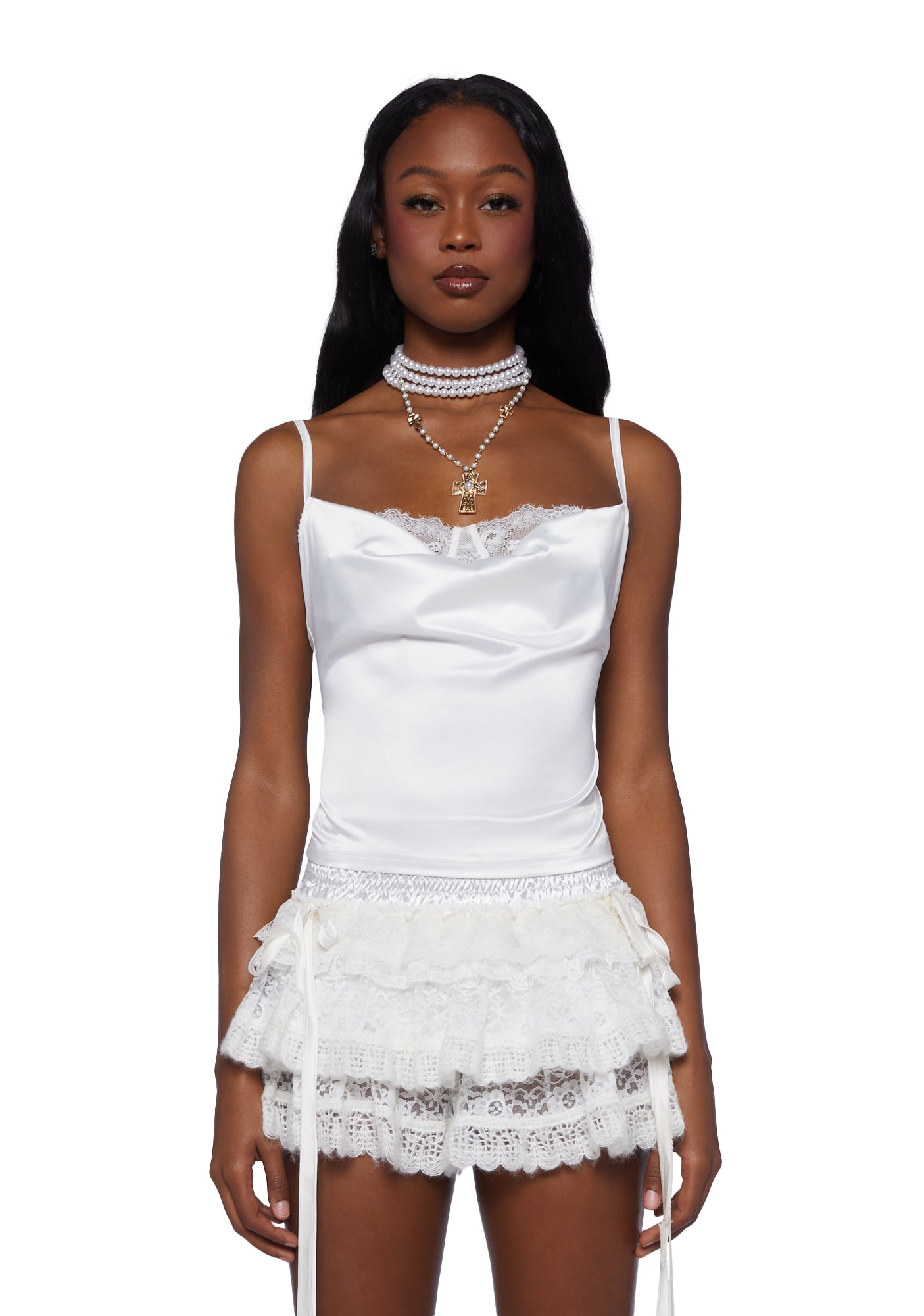 White satin top with lace new arrivals